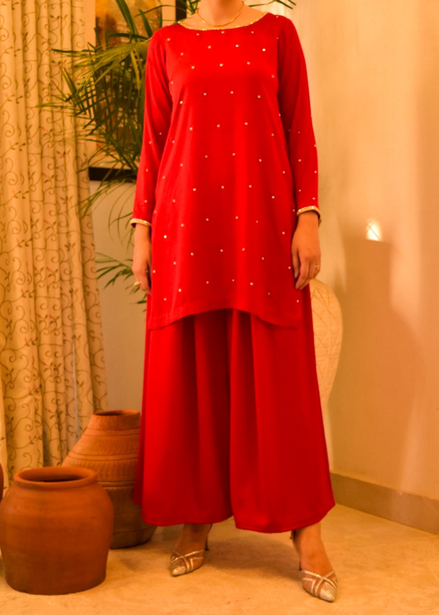 silk Kurta Set in Venetian red