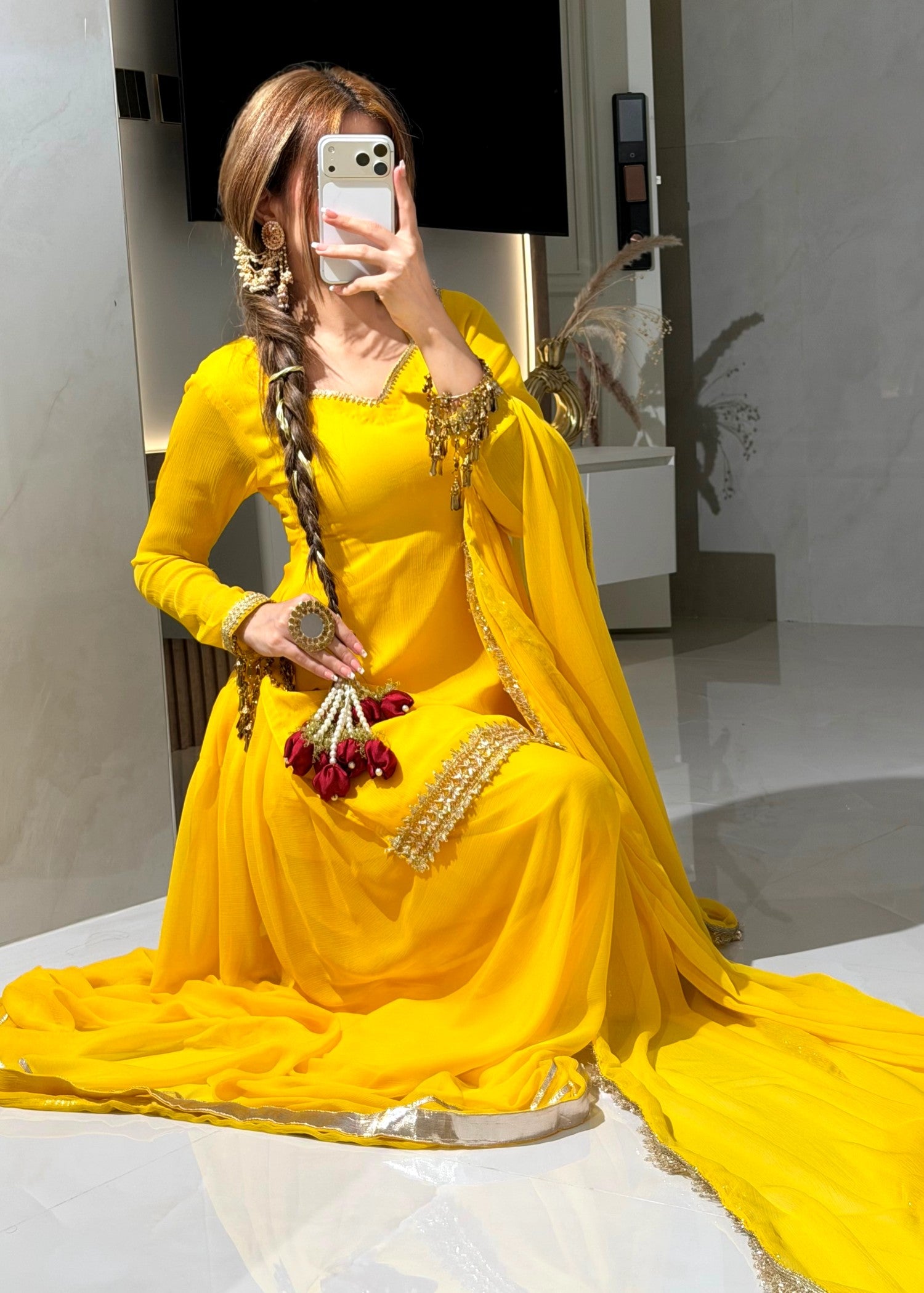 bemberg crinkle chiffon Sharara in School bus yellow