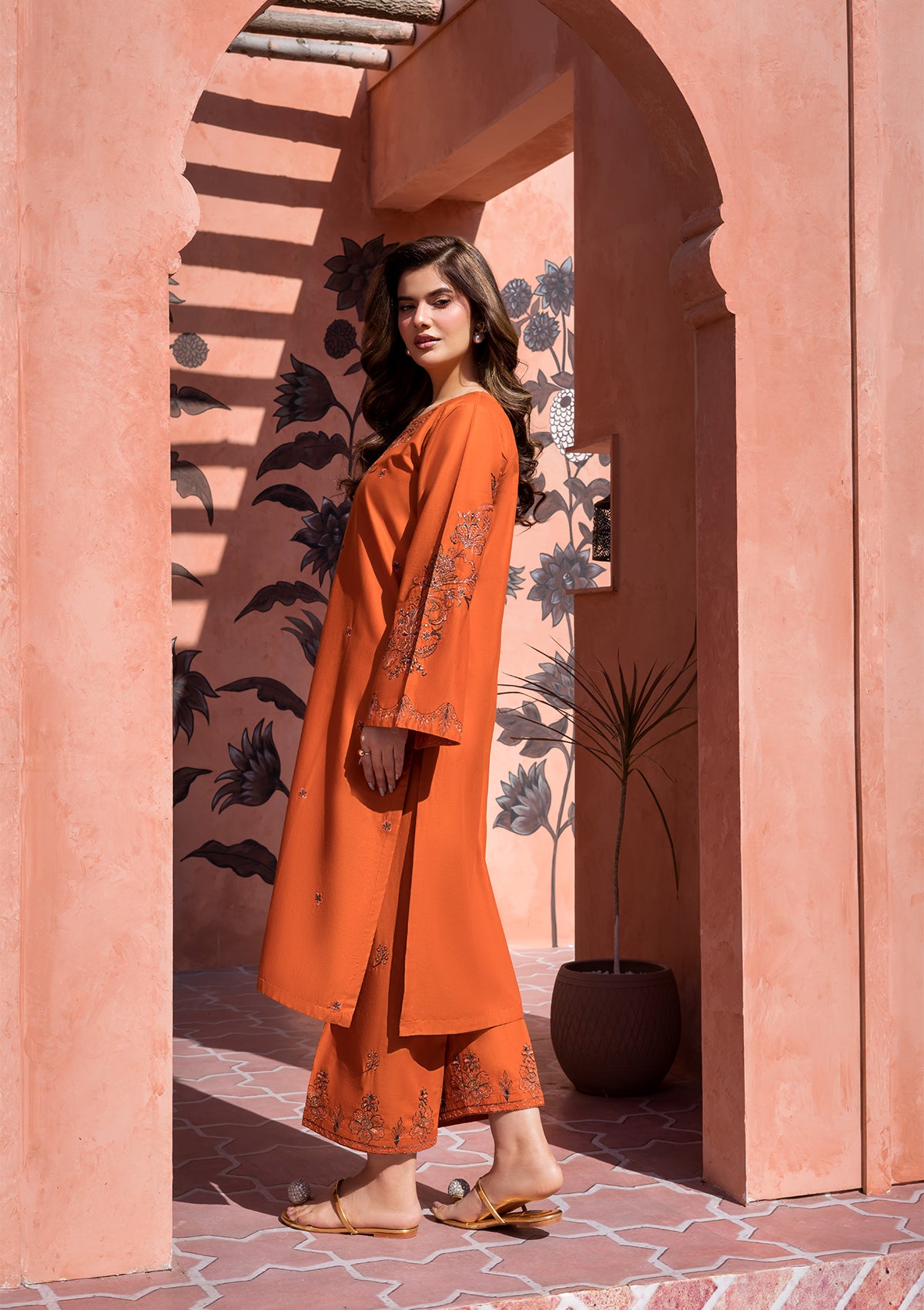 cotton Kurta Set in Persimmon