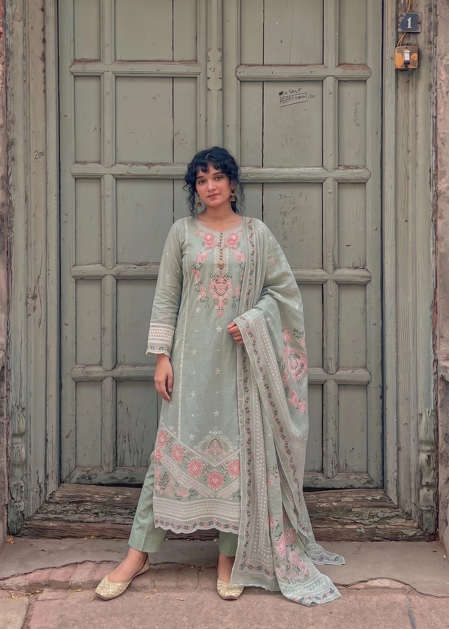 cotton linen Kurta Set in Ash grey