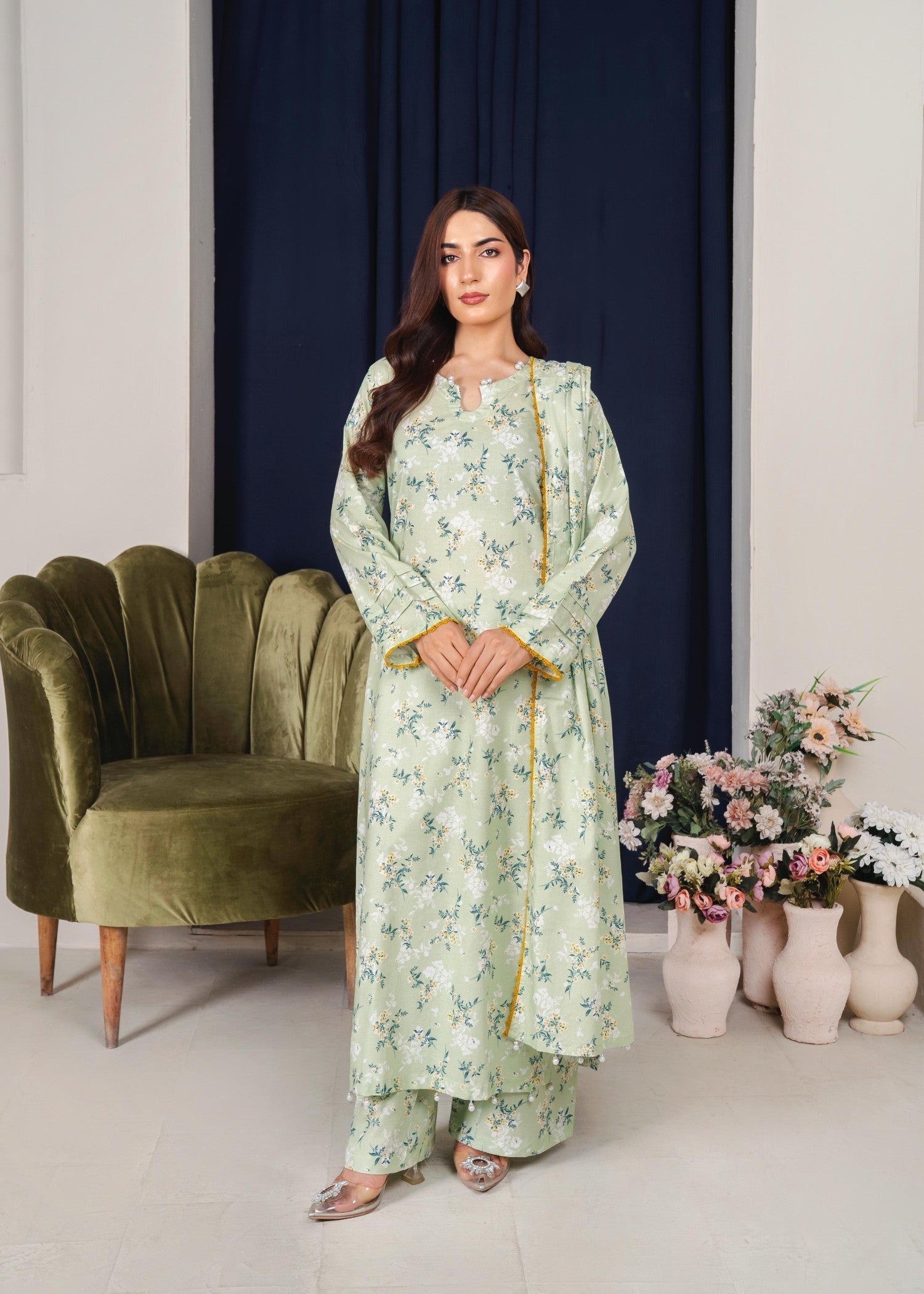 corduroy Kurta Set in Mint green