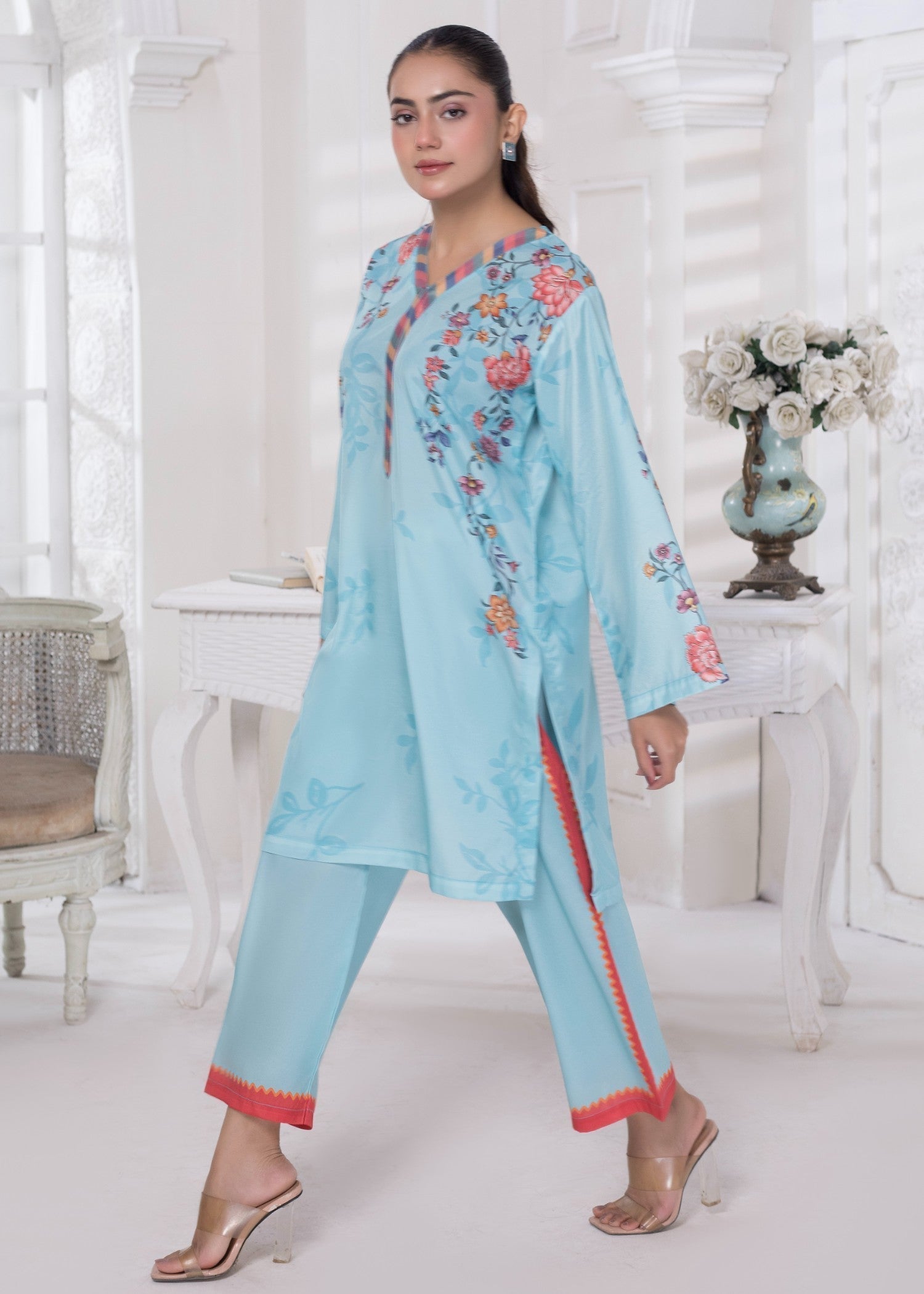 polyester crepe Co Ord Sets in Sky blue