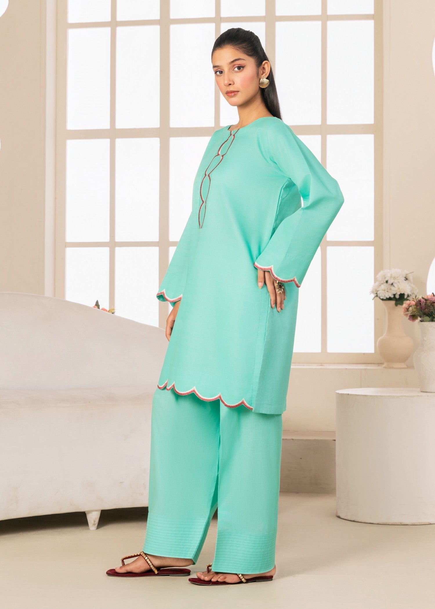 poly lawn Kurta Set in Turquoise
