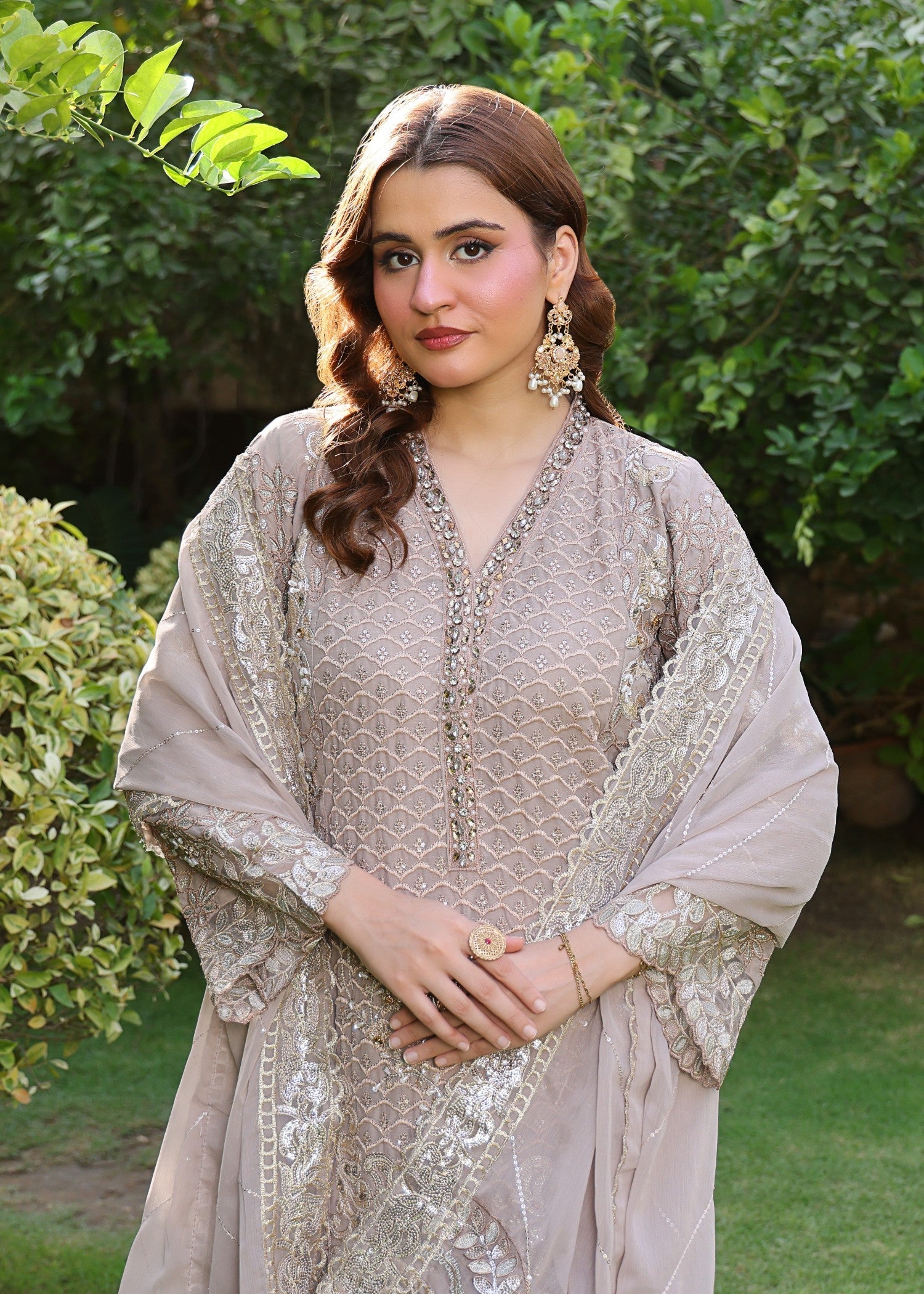 chiffon Gharara in Camel brown