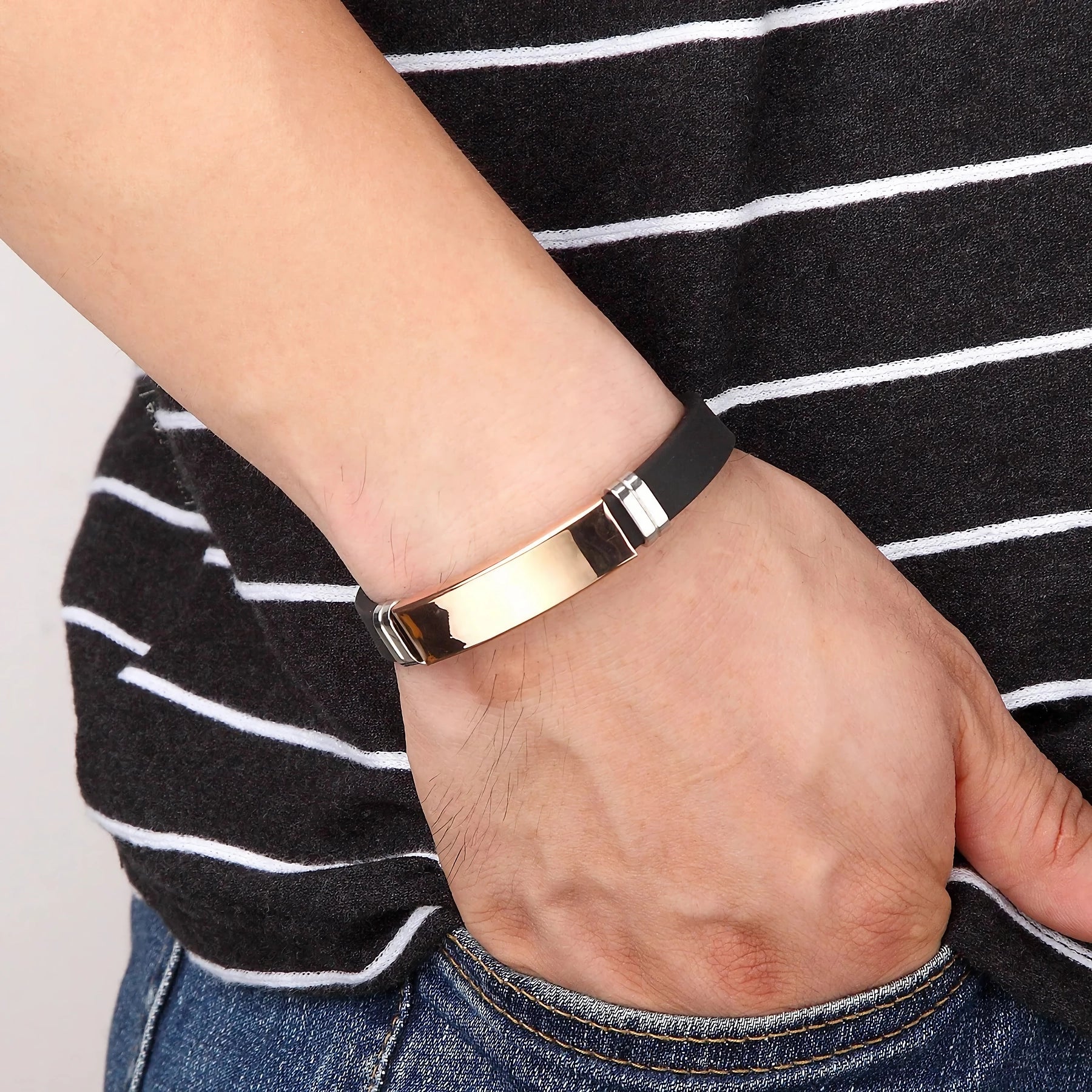 Unisex Stainless Steel Silicone Initial Bracelet