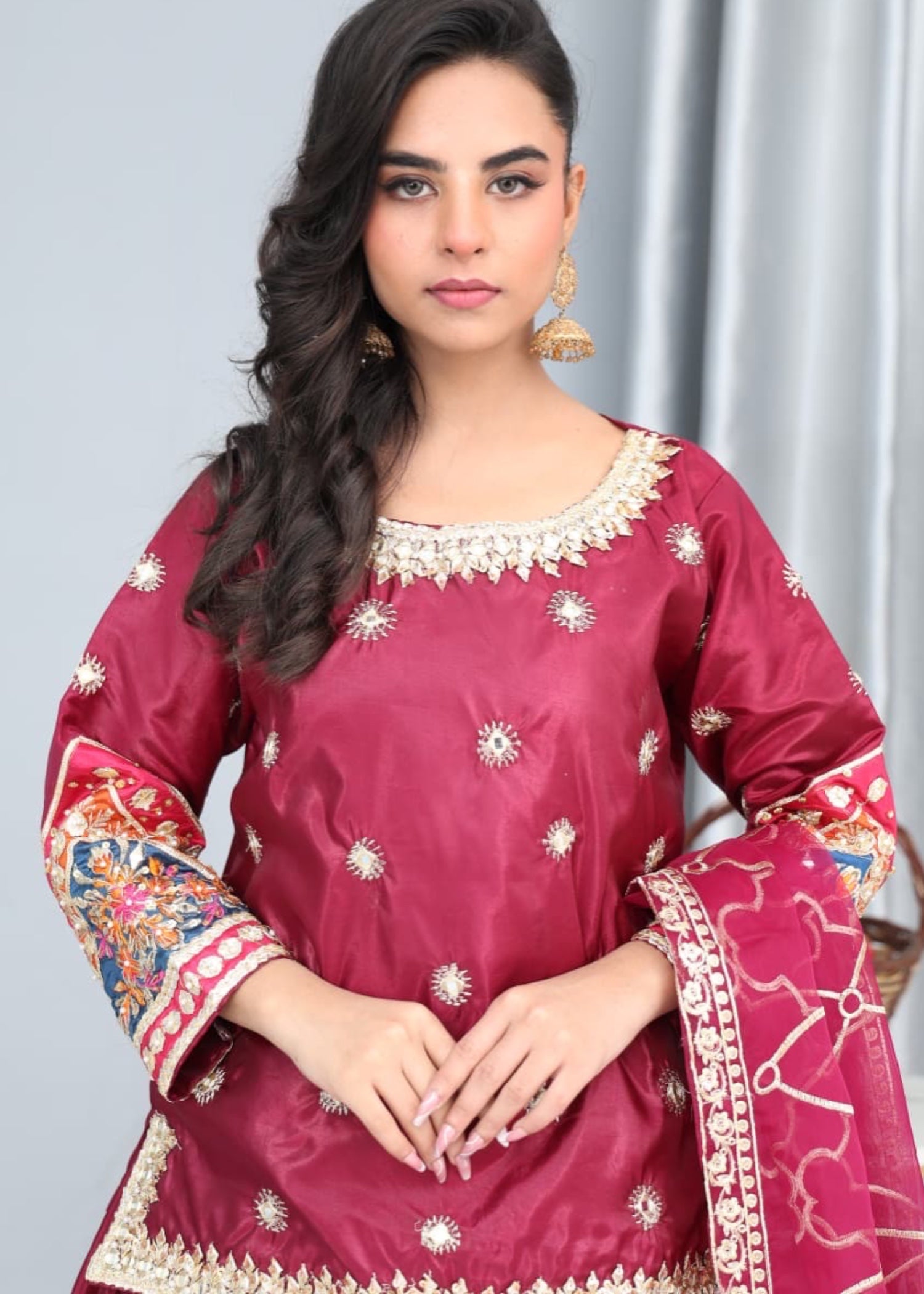 silk Lehenga in Amaranth