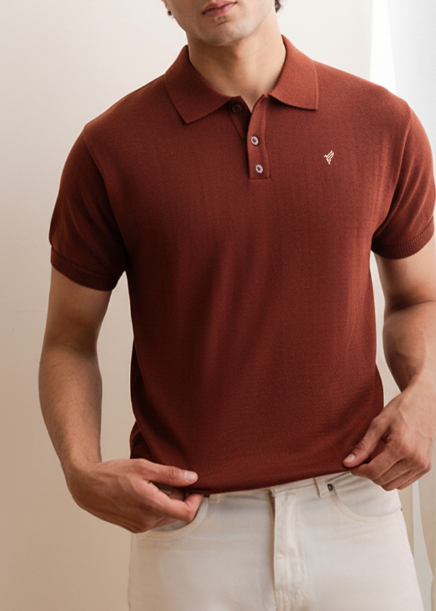 cotton Polo Shirt in Brown by Fitted