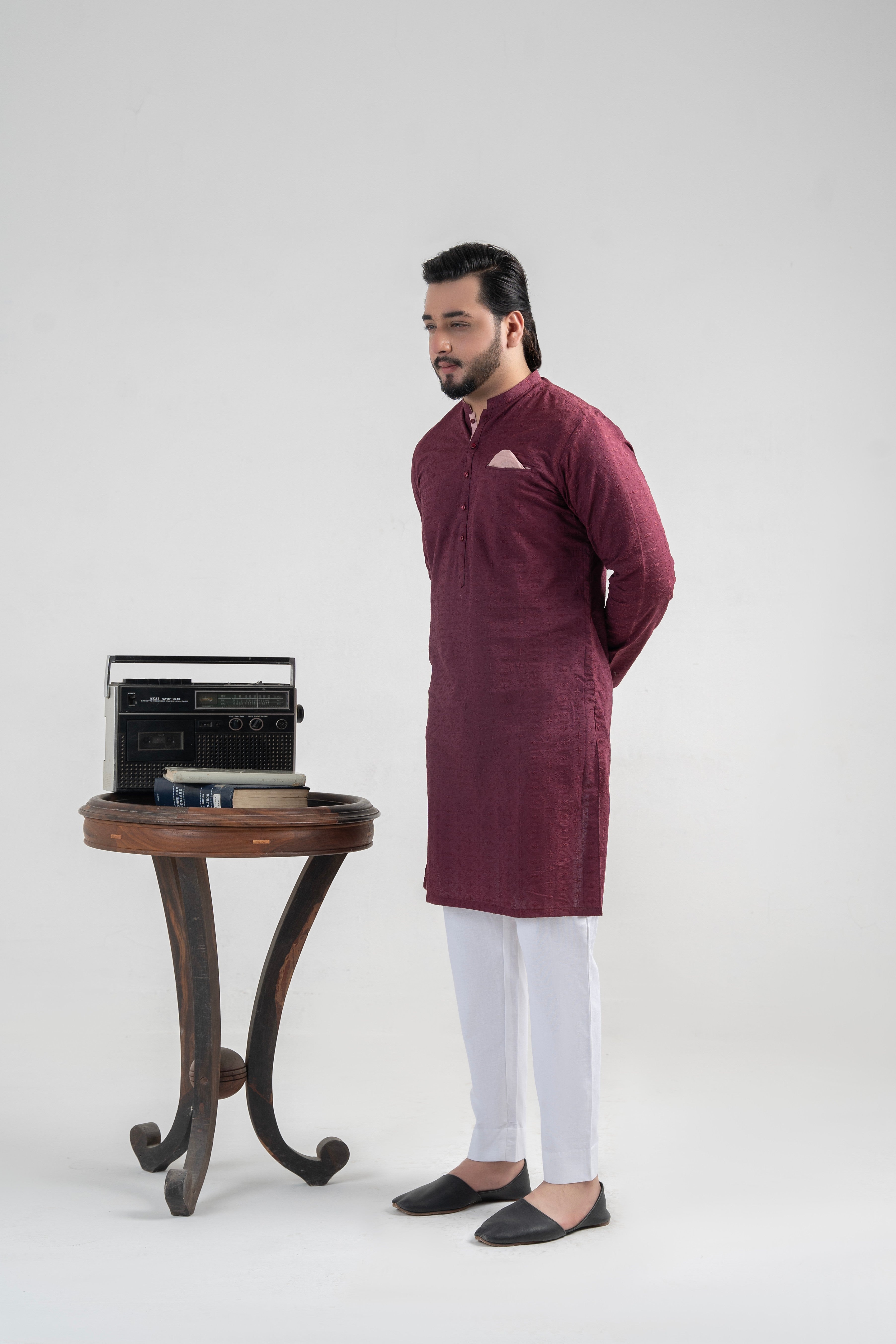 chikankari cotton Kurta in Burgundy
