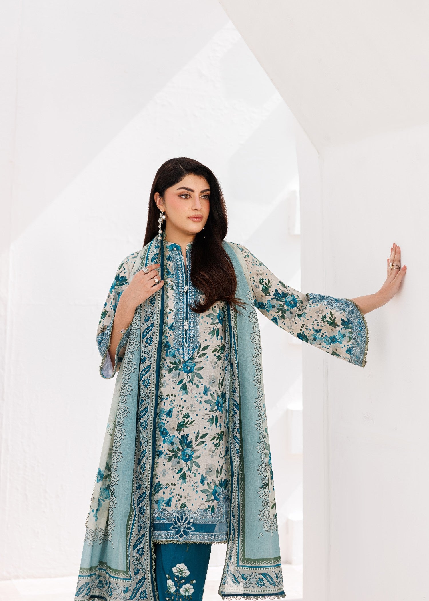 lawn Kurta Set in Aegean blue