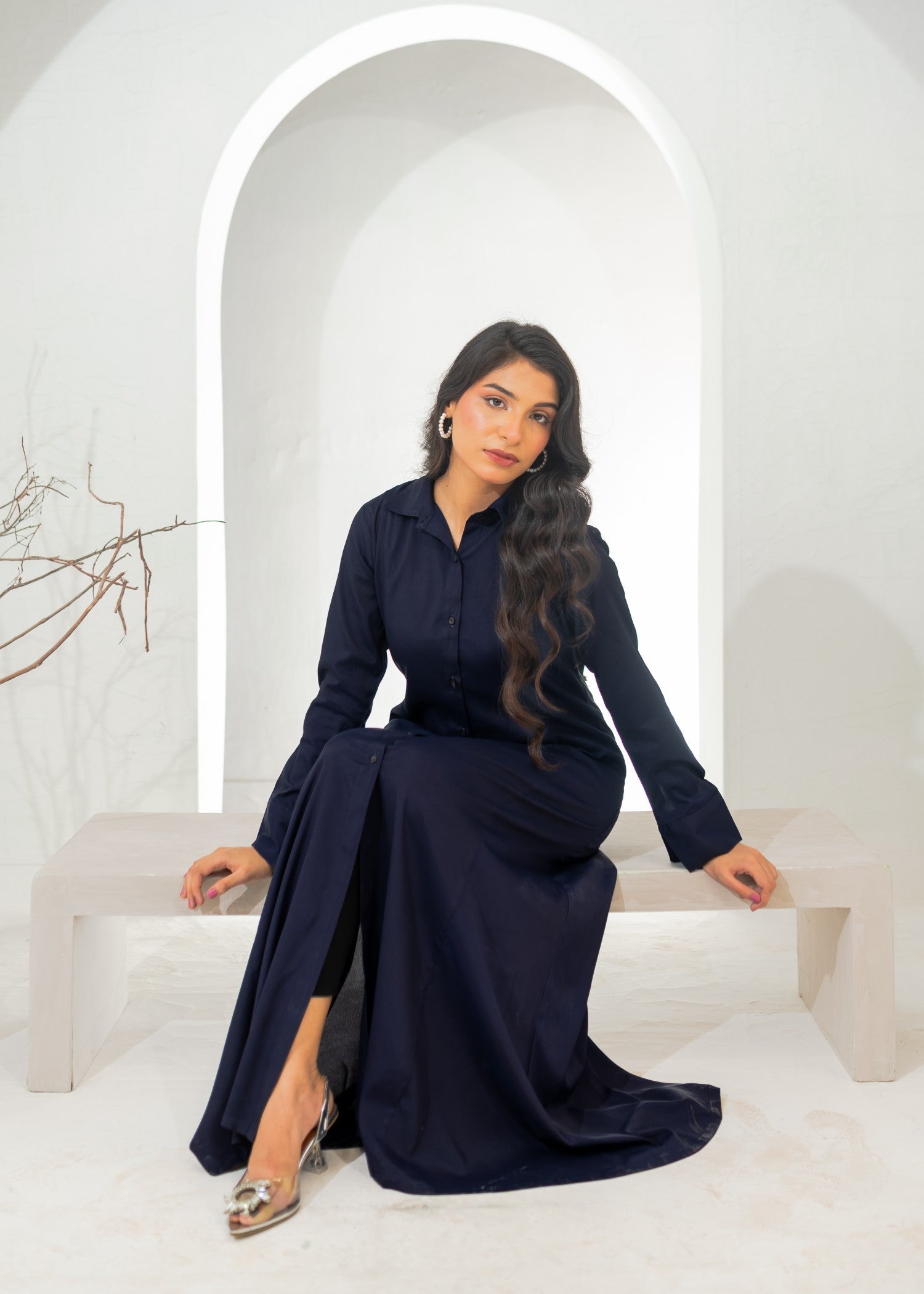 polyester crepe Dress in Navy blue
