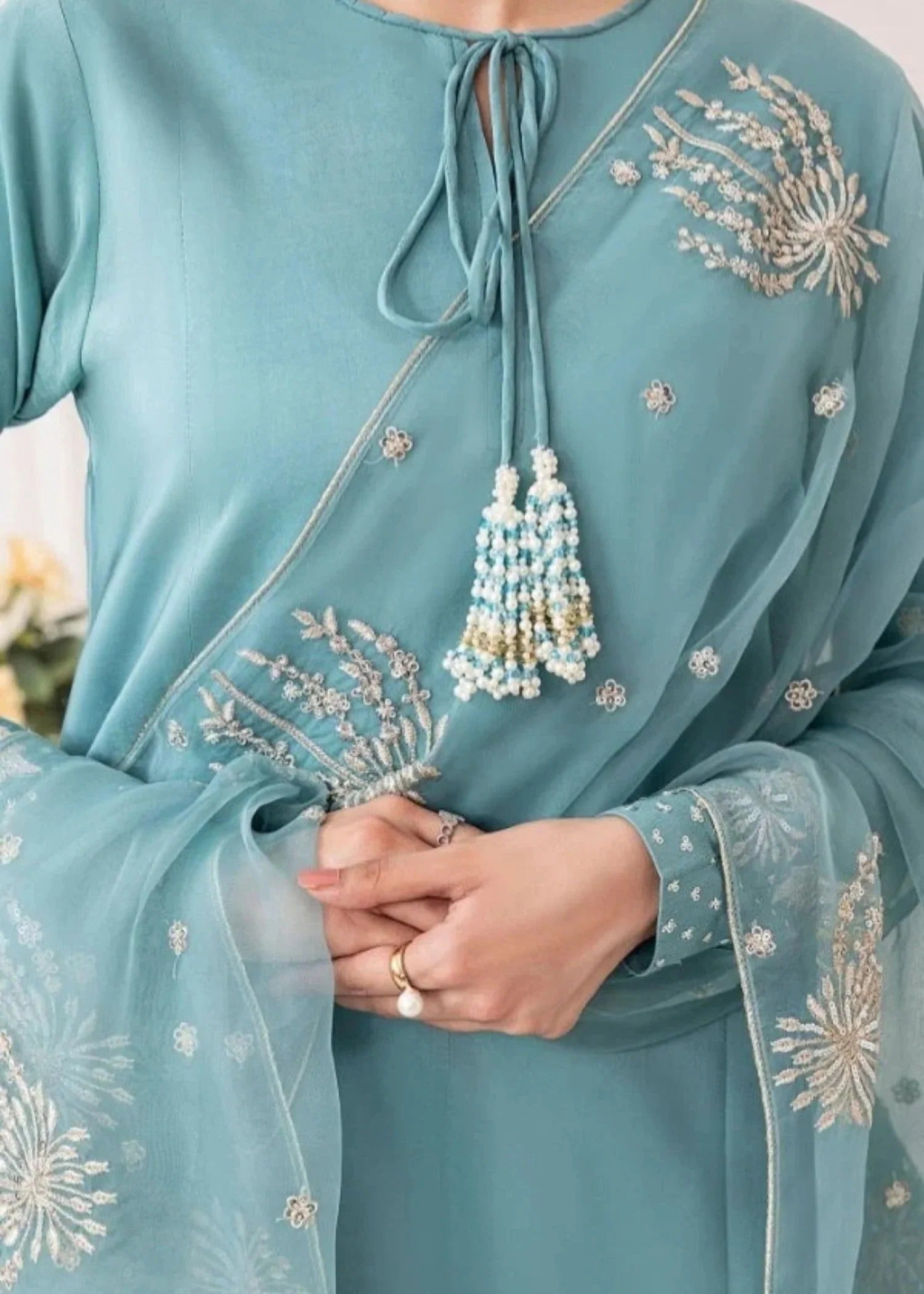 linen Kurta Set in Sky blue