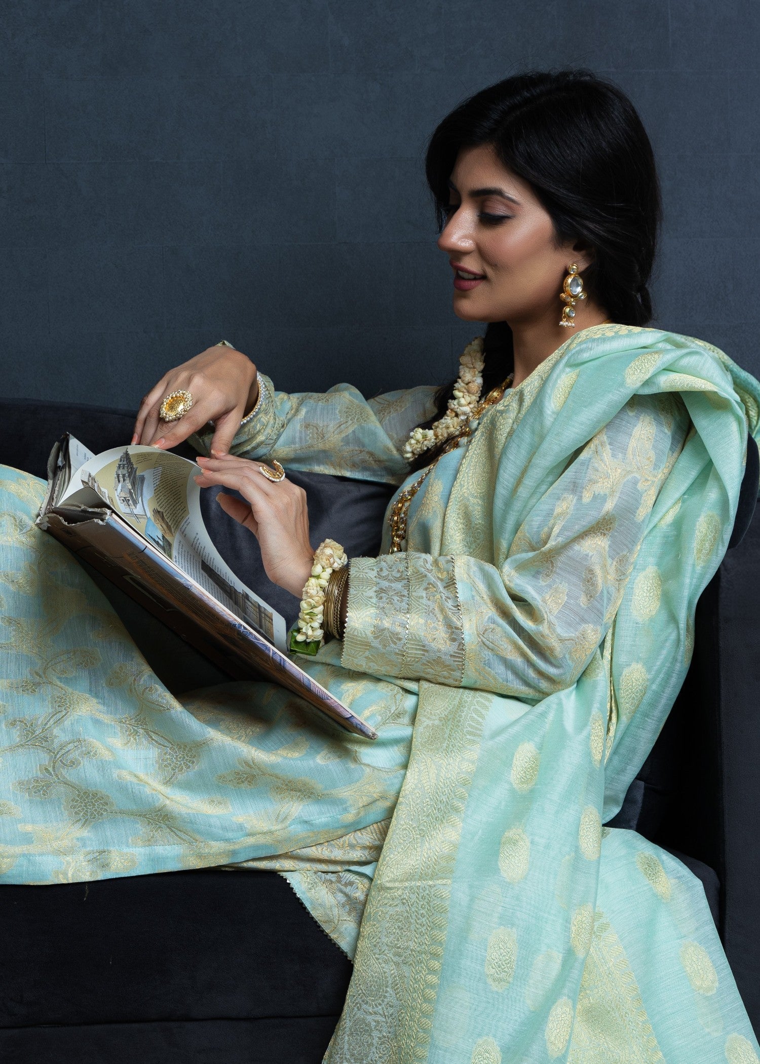 banarasi brocade Kurta Set in Aquamarine