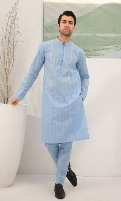 cotton Kurta Set in Sky blue by Muraqsh
