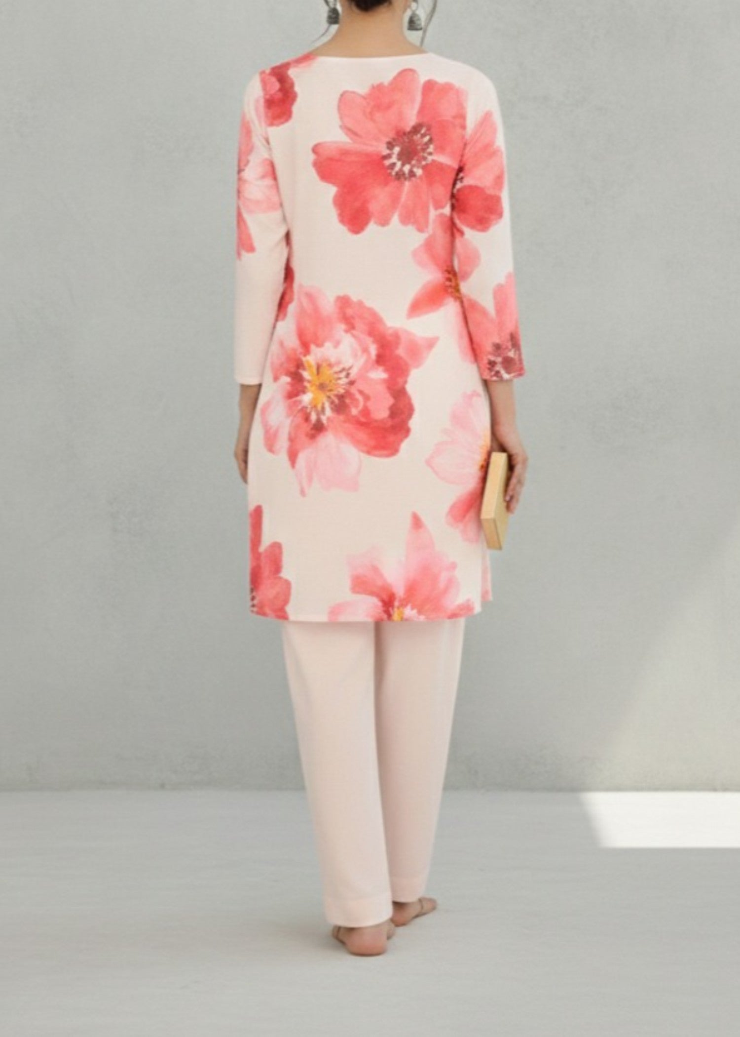poly lawn Kurta Set in Blush pink
