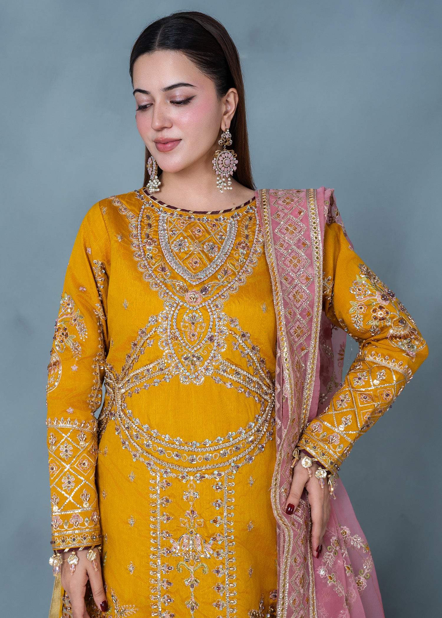 raw silk Sharara in Mustard