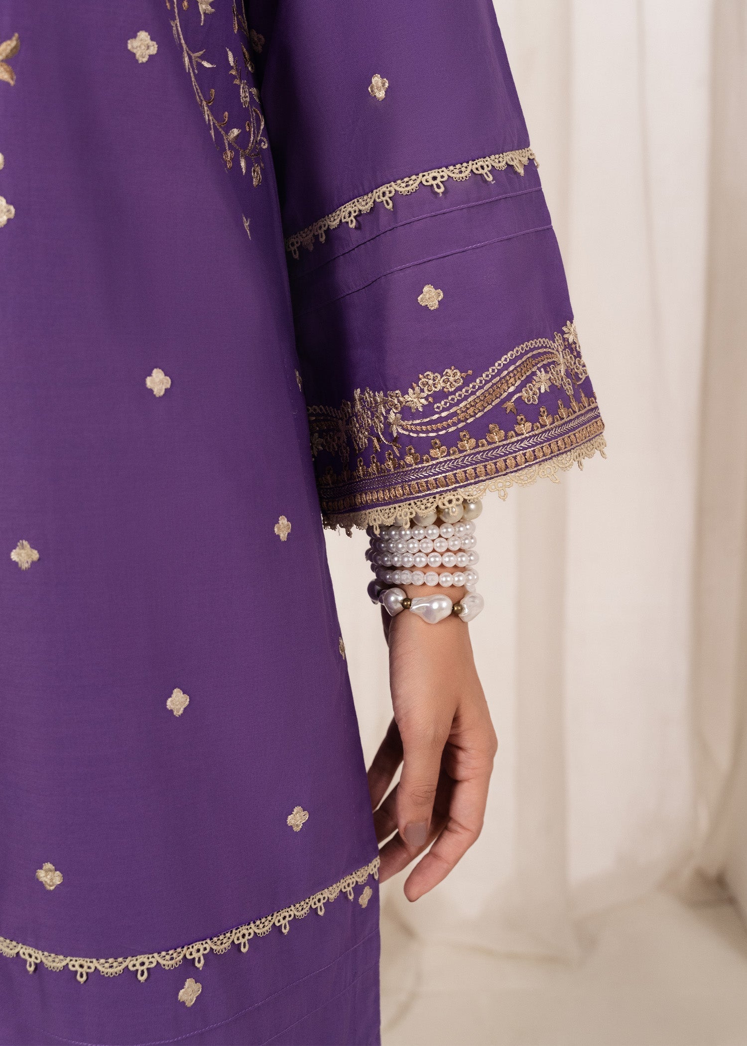 cambric cotton Kurta Set in Purple