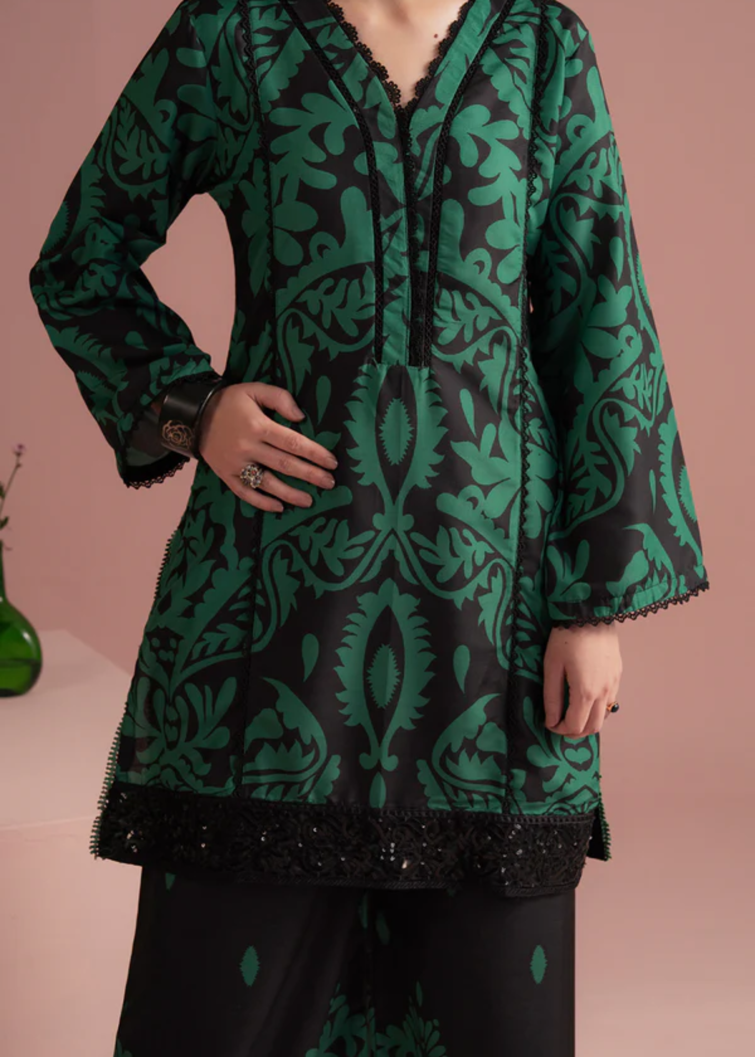 lawn Co Ord Sets in Black, emerald green
