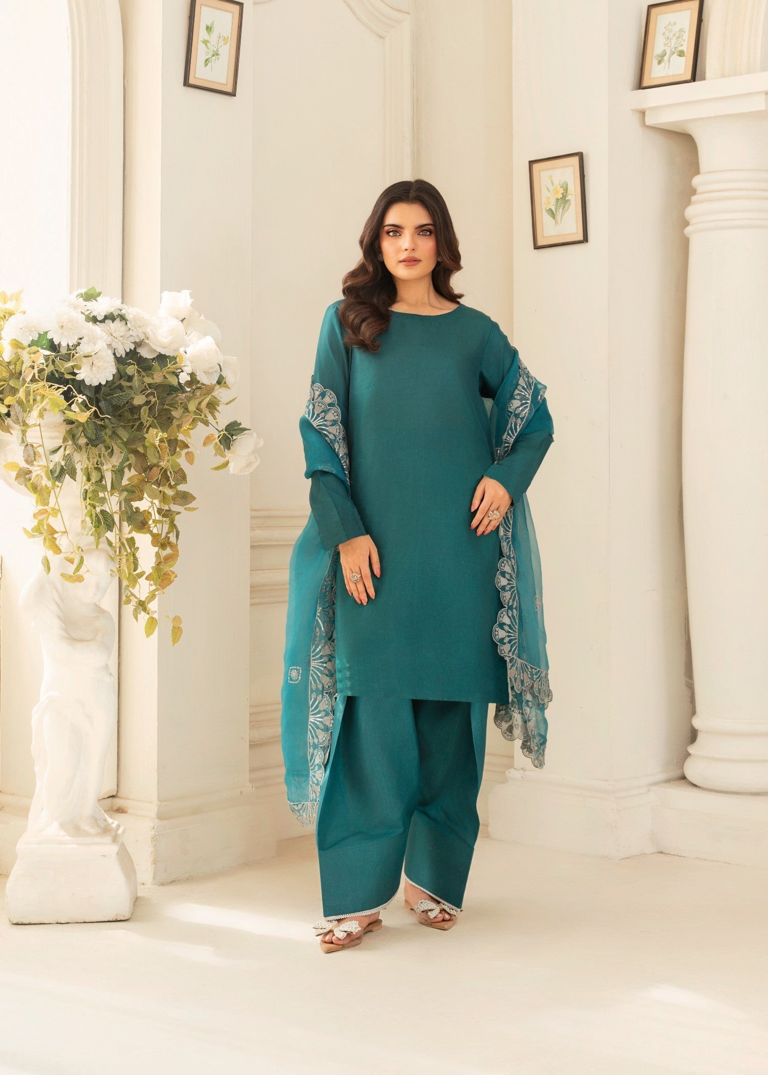 kattan silk Kurta Set in Pine green
