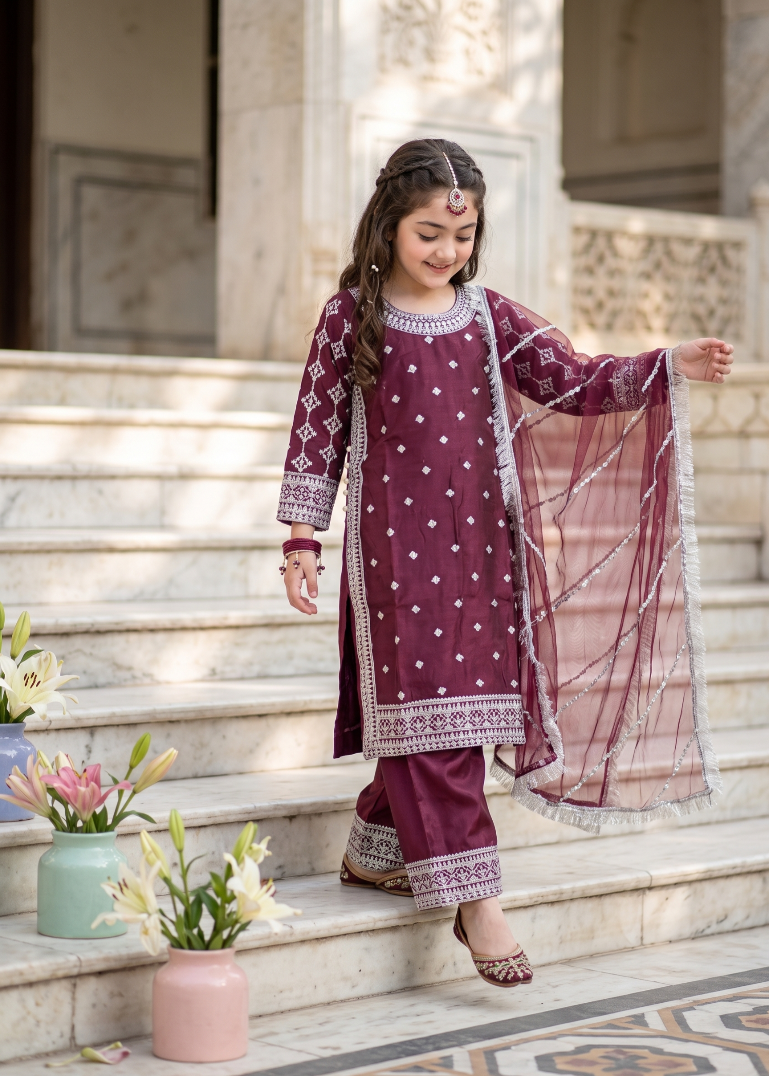 organza Kurta Set in Purple