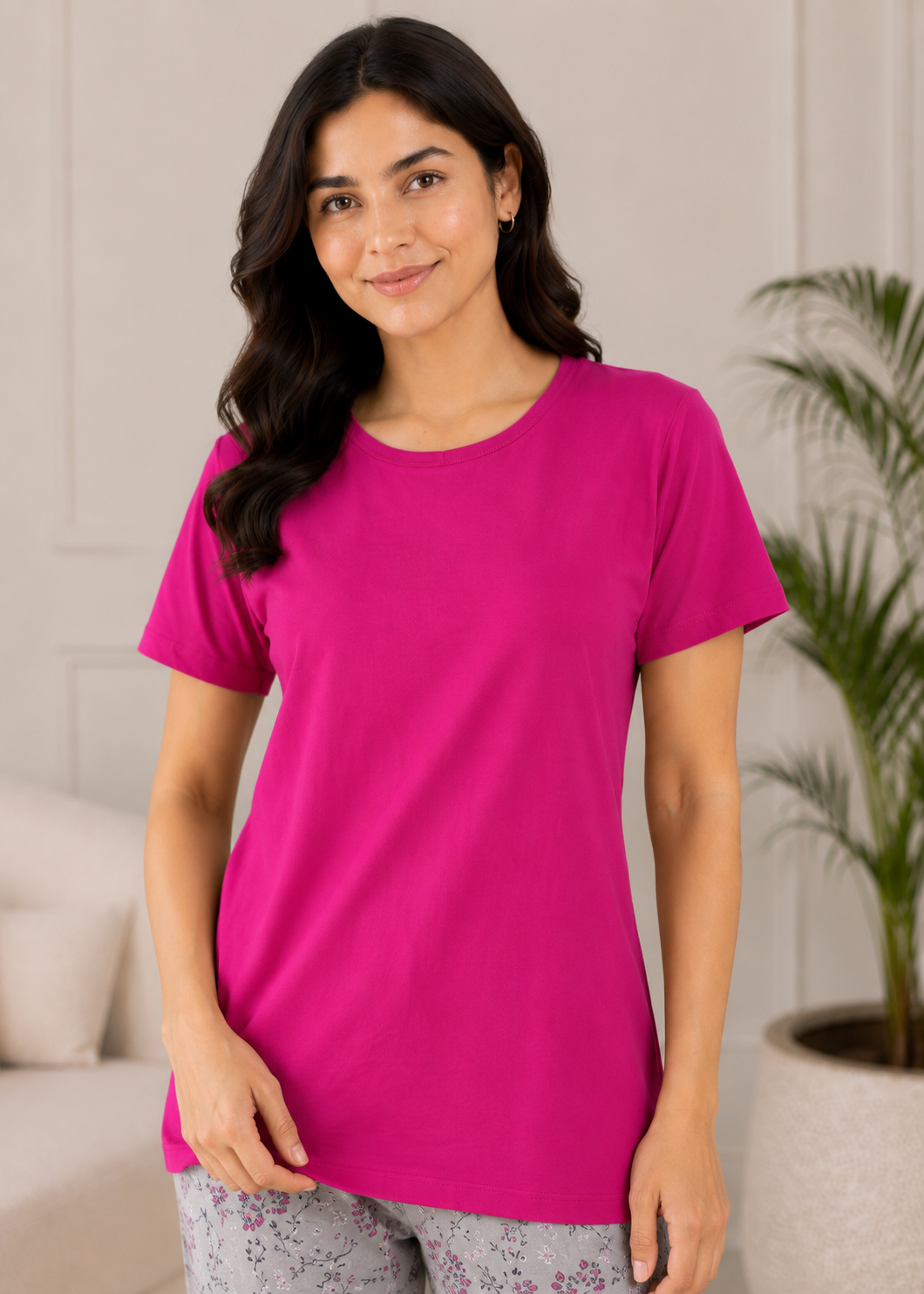 single jersey knit T Shirt in Hot pink