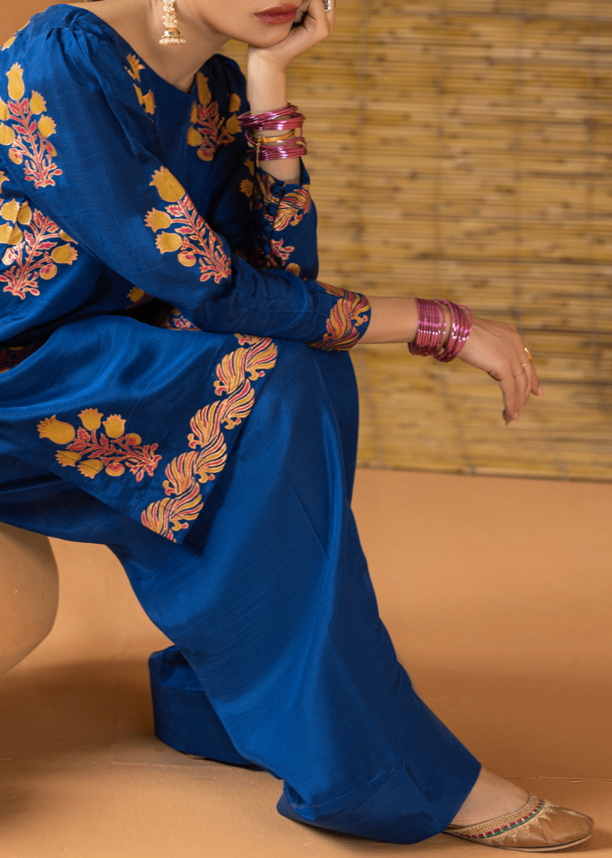 raw silk Unstitched in Dark blue