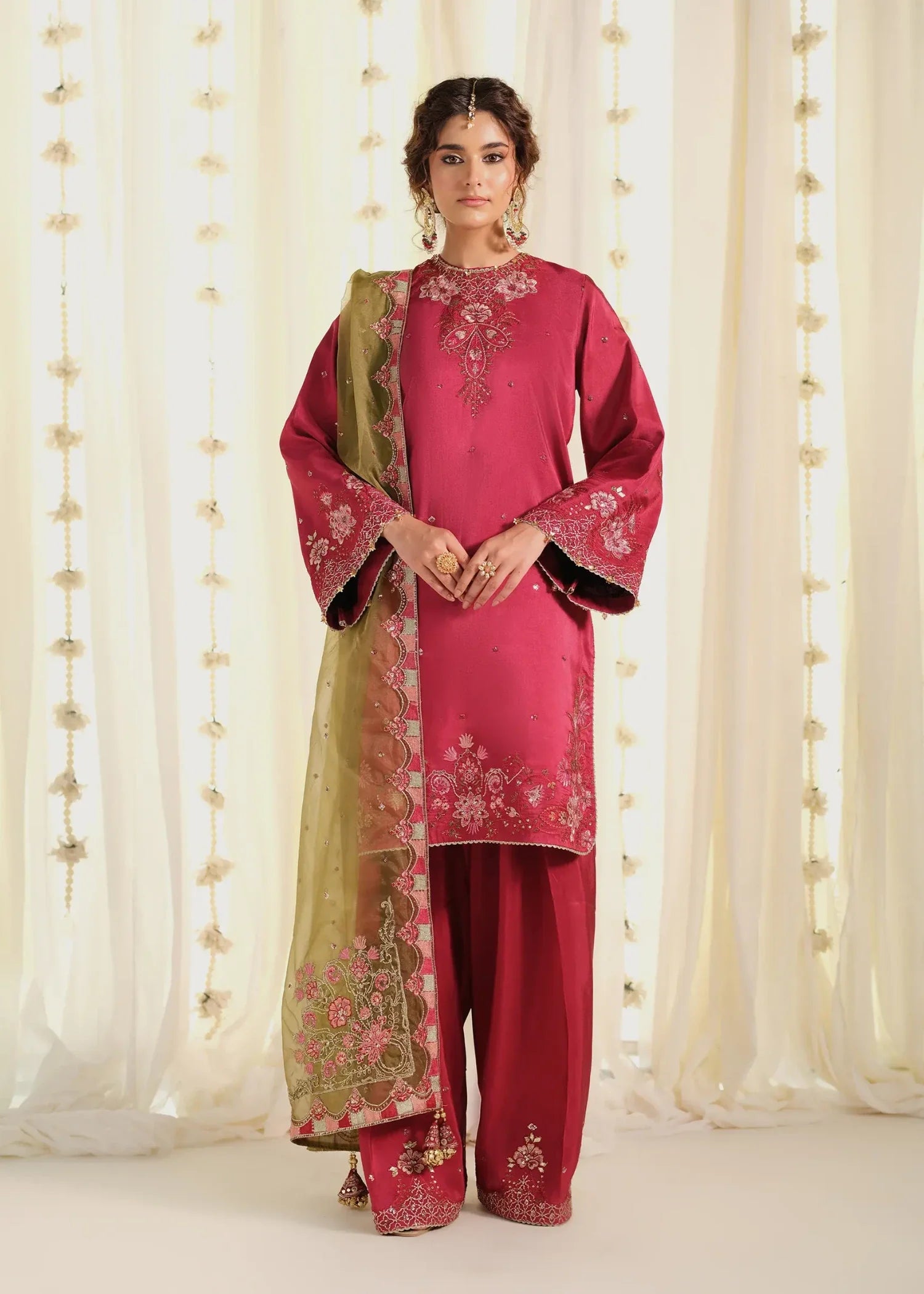 tussar silk Unstitched in Cherry red