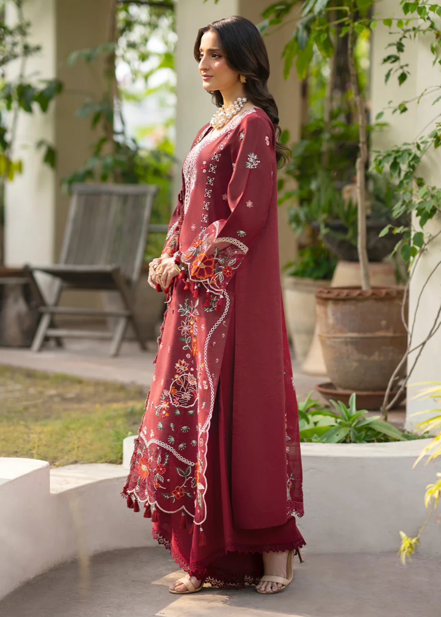 lawn Unstitched in Burgundy