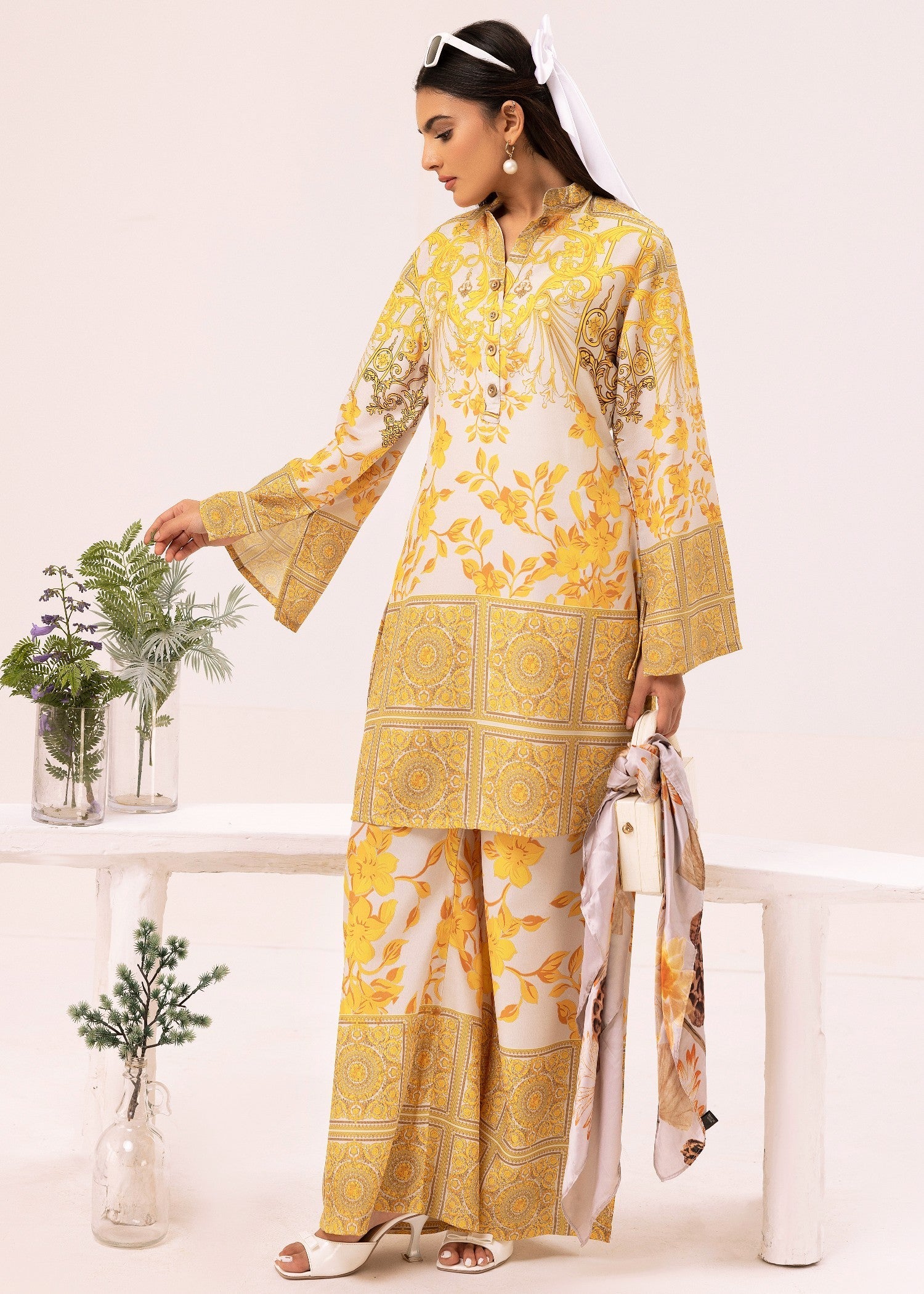 lawn Co Ord Sets in White, school bus yellow