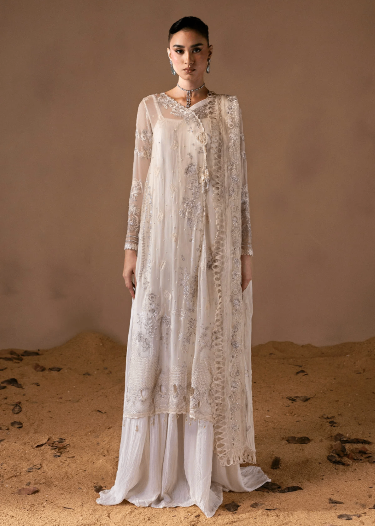 chiffon Angrakha in White smoke