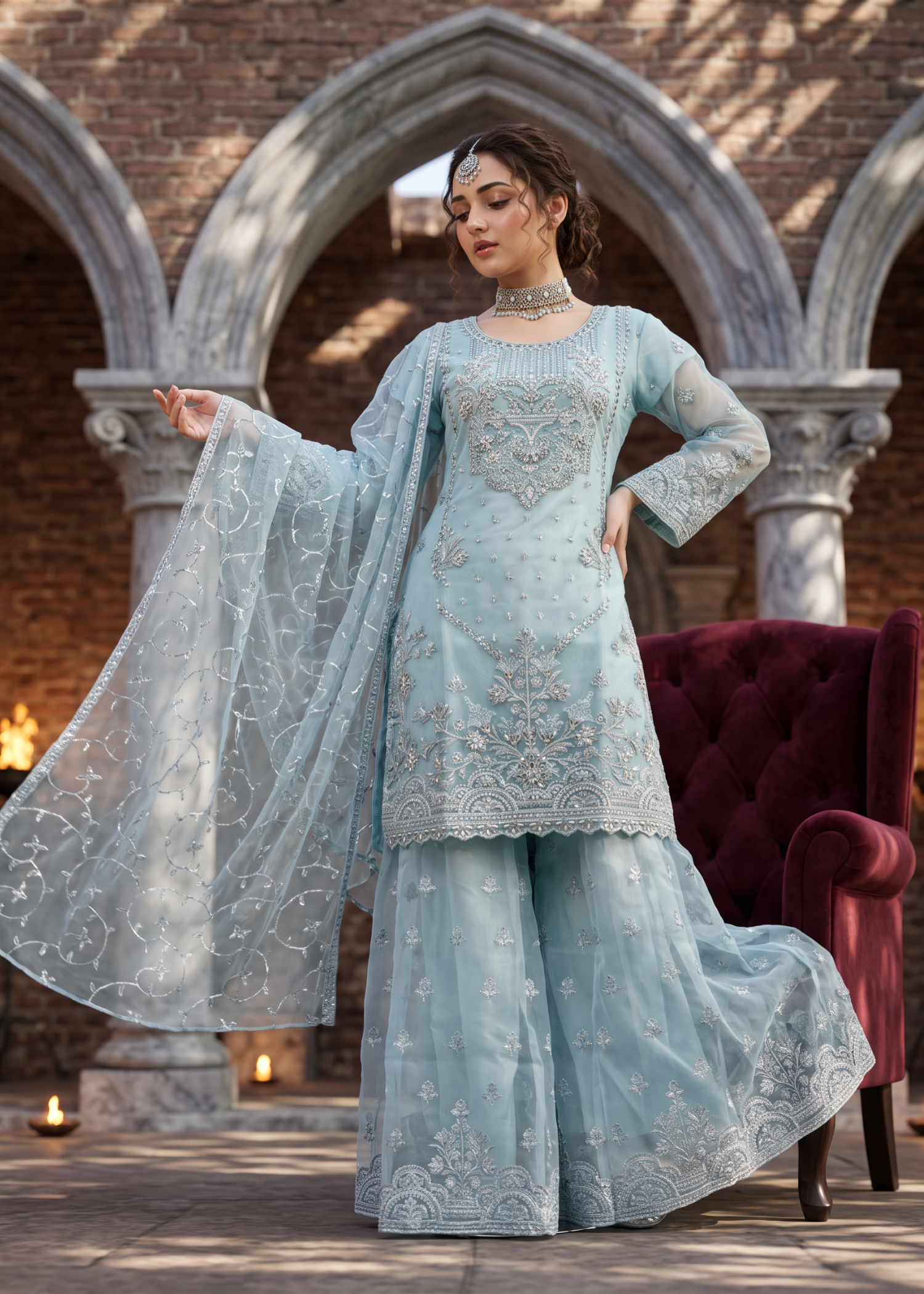 organza Sharara in Ice blue