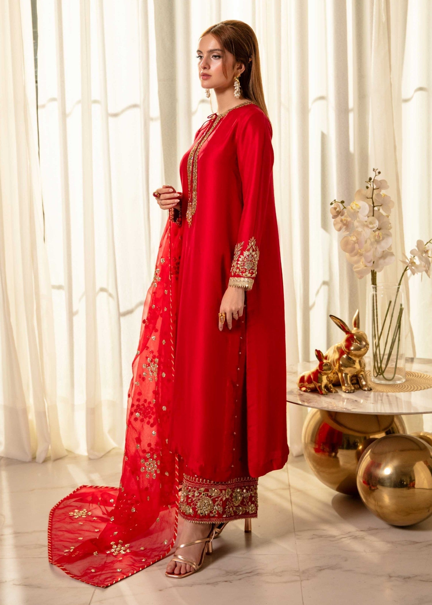 tussar silk Kurta Set in Red