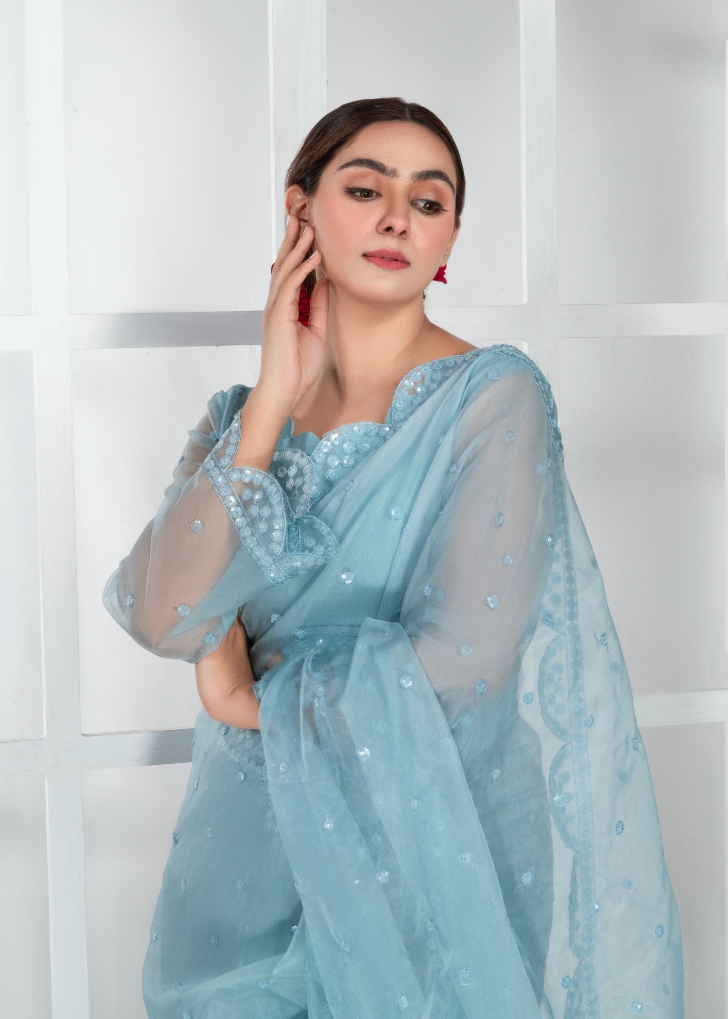 raw silk Saree in Ice blue
