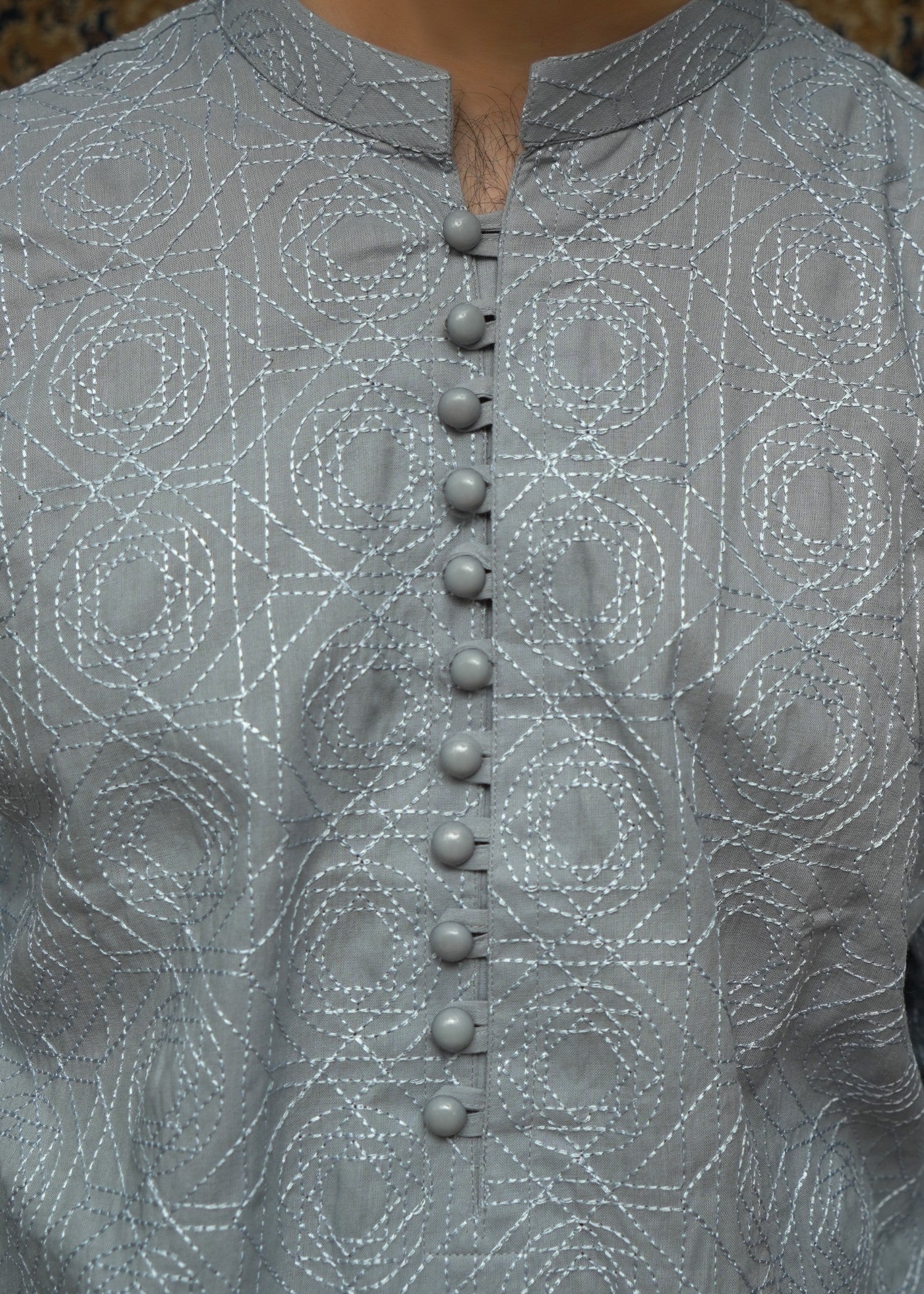 cotton Kurta Set in Steal grey