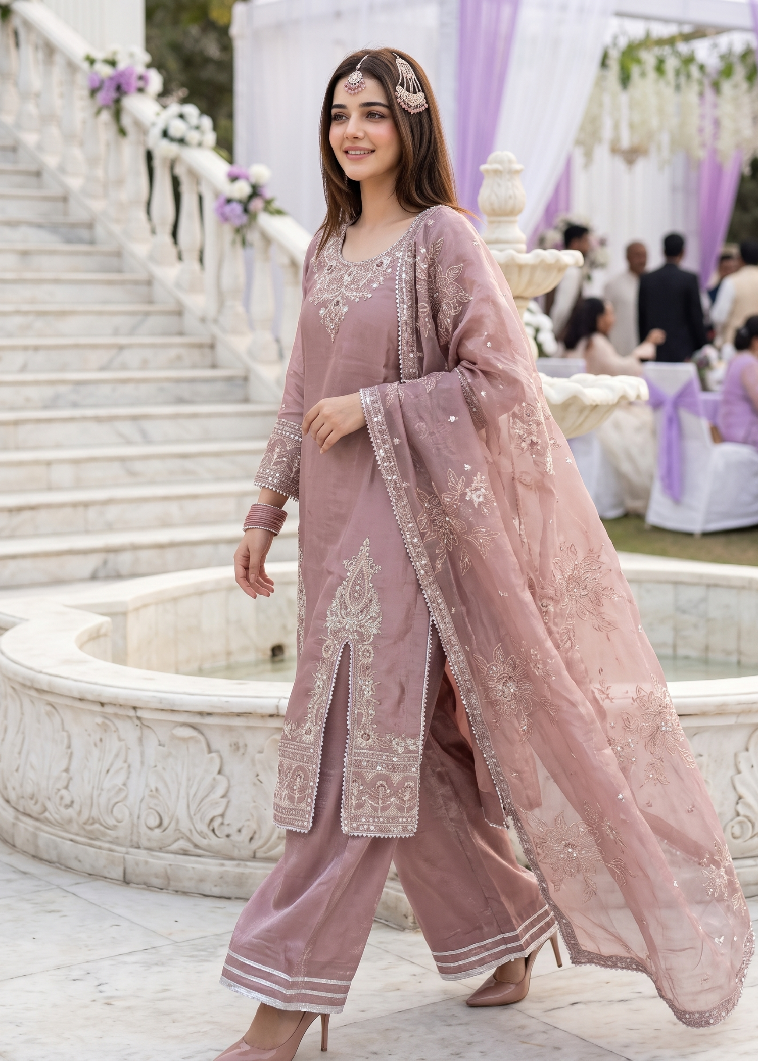 cotton silk Kurta Set in Purple taupe