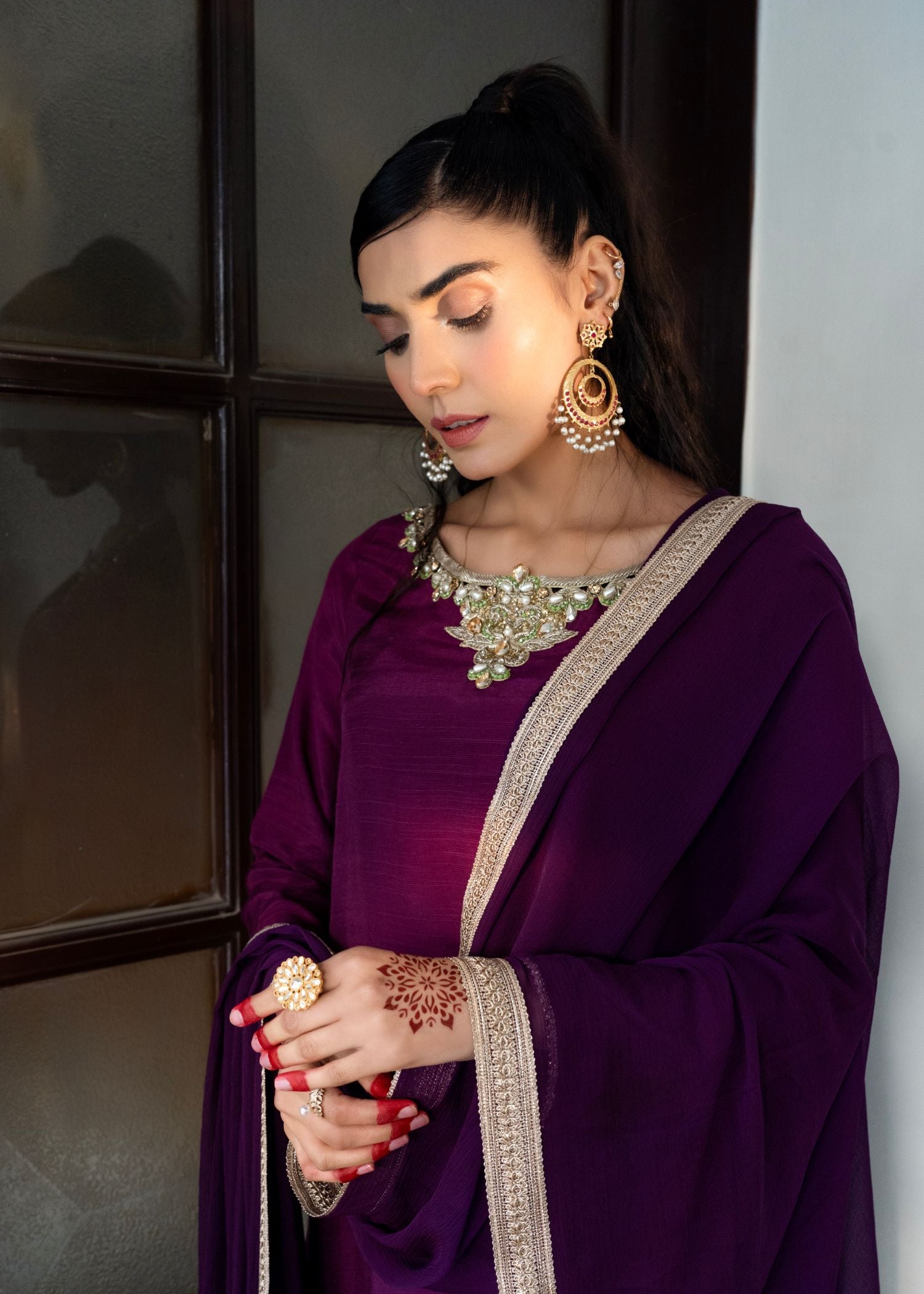 slub Kurta Set in Purple