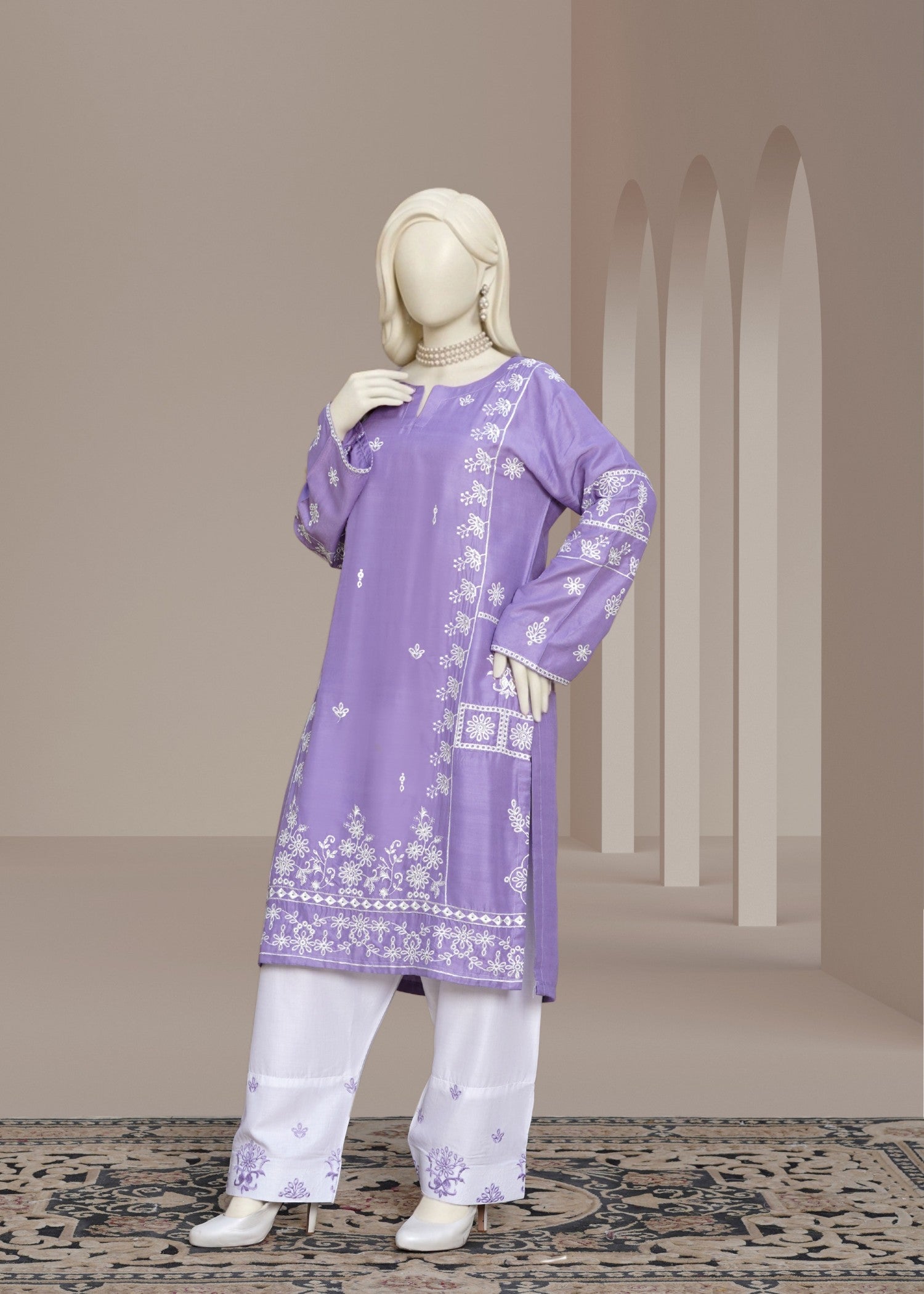 arabic lawn Kurta Set in Lavender
