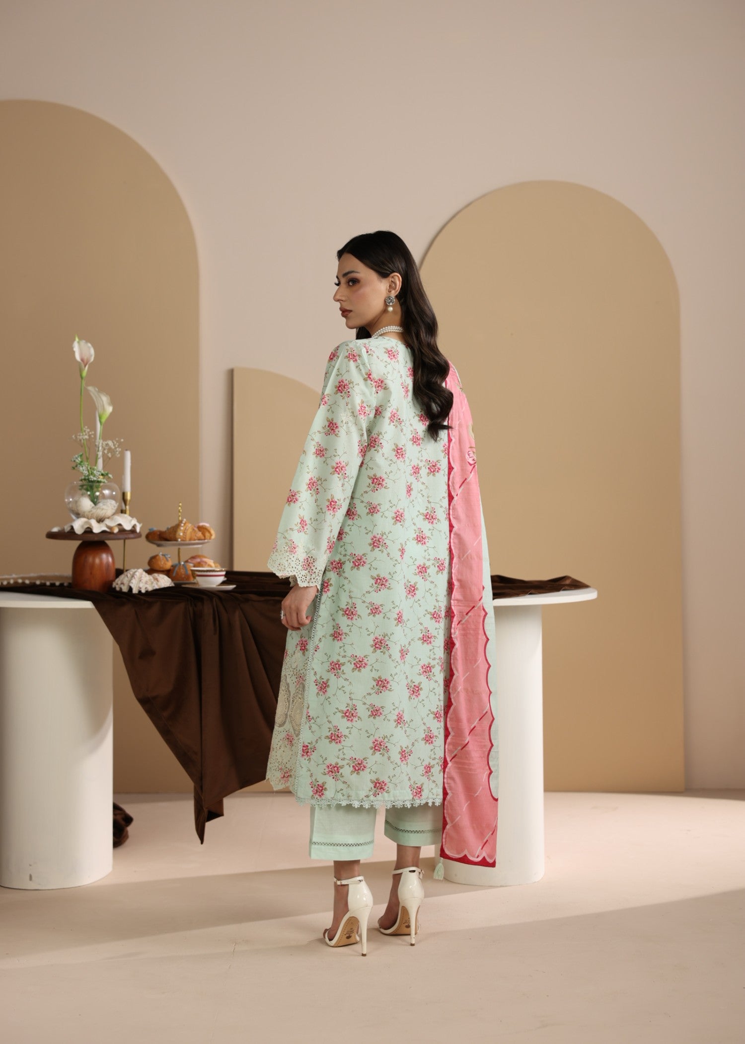 lawn Kurta Set in Tea green