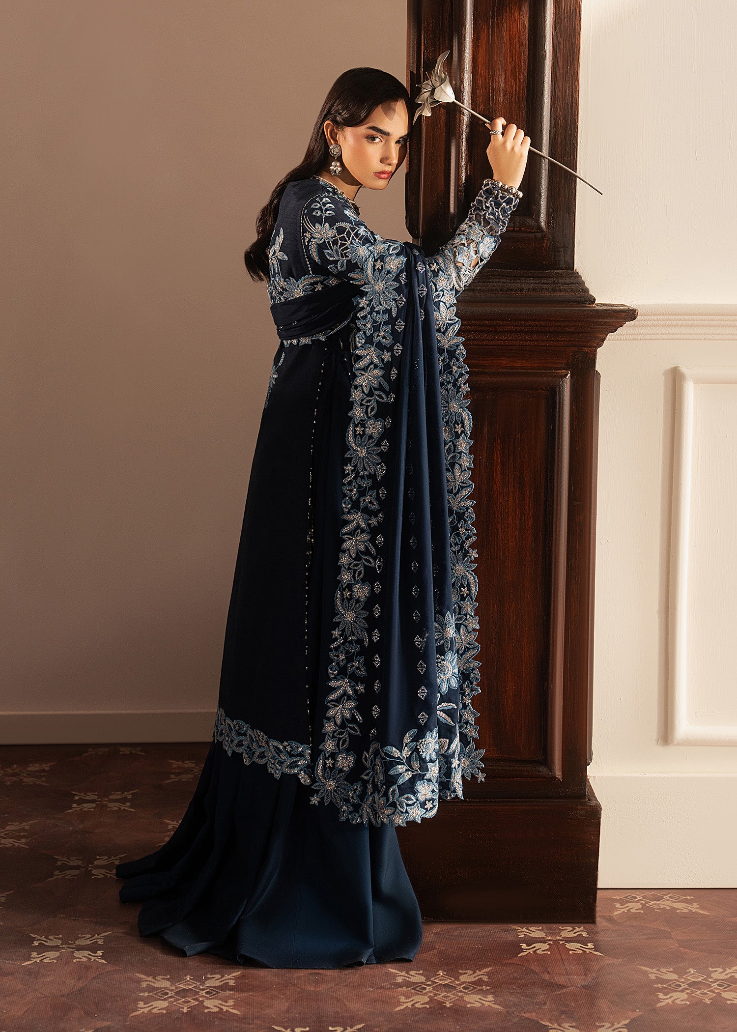 korean raw silk Pishwas in Blue