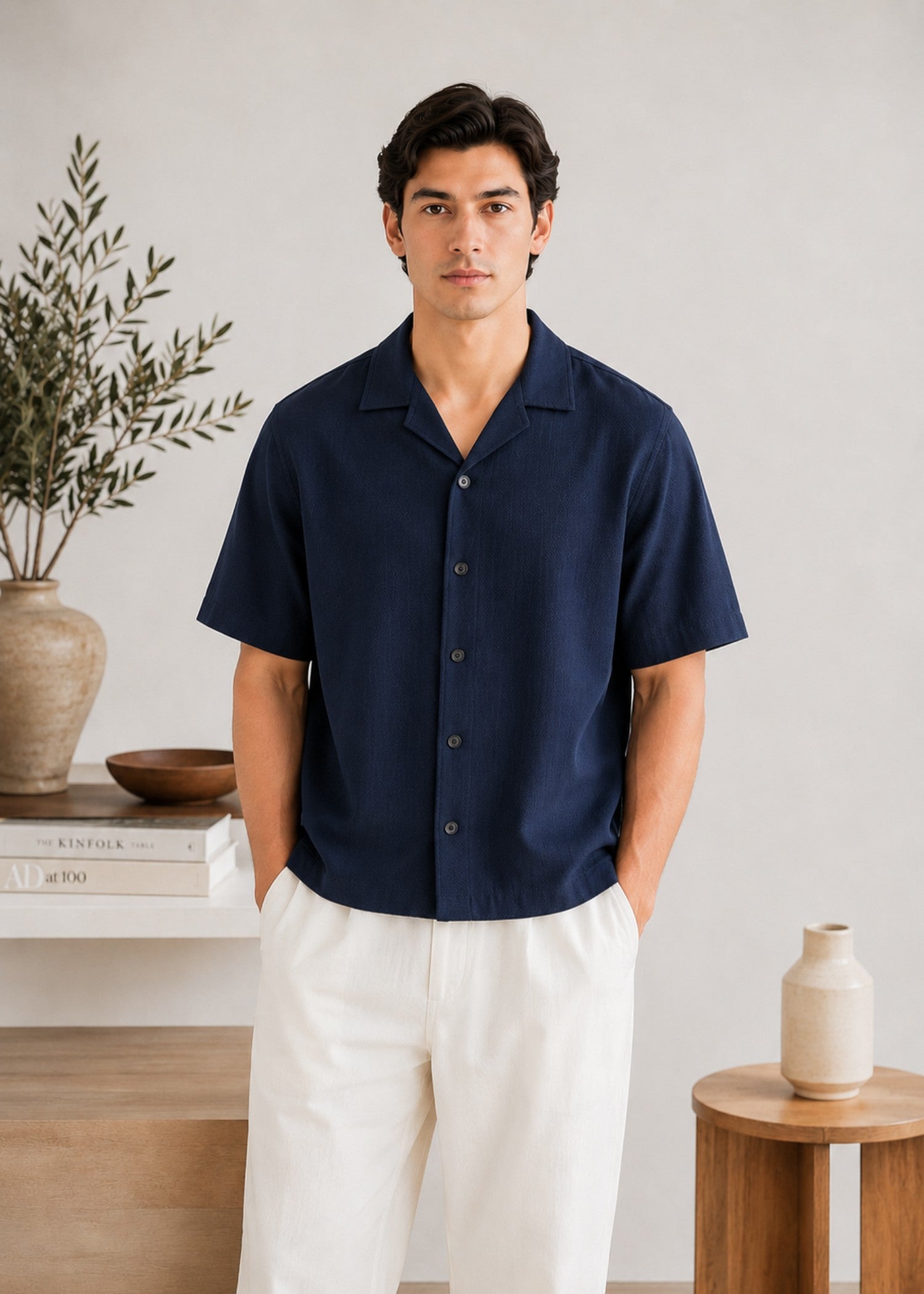 cotton jersey Casual Shirt in Navy blue