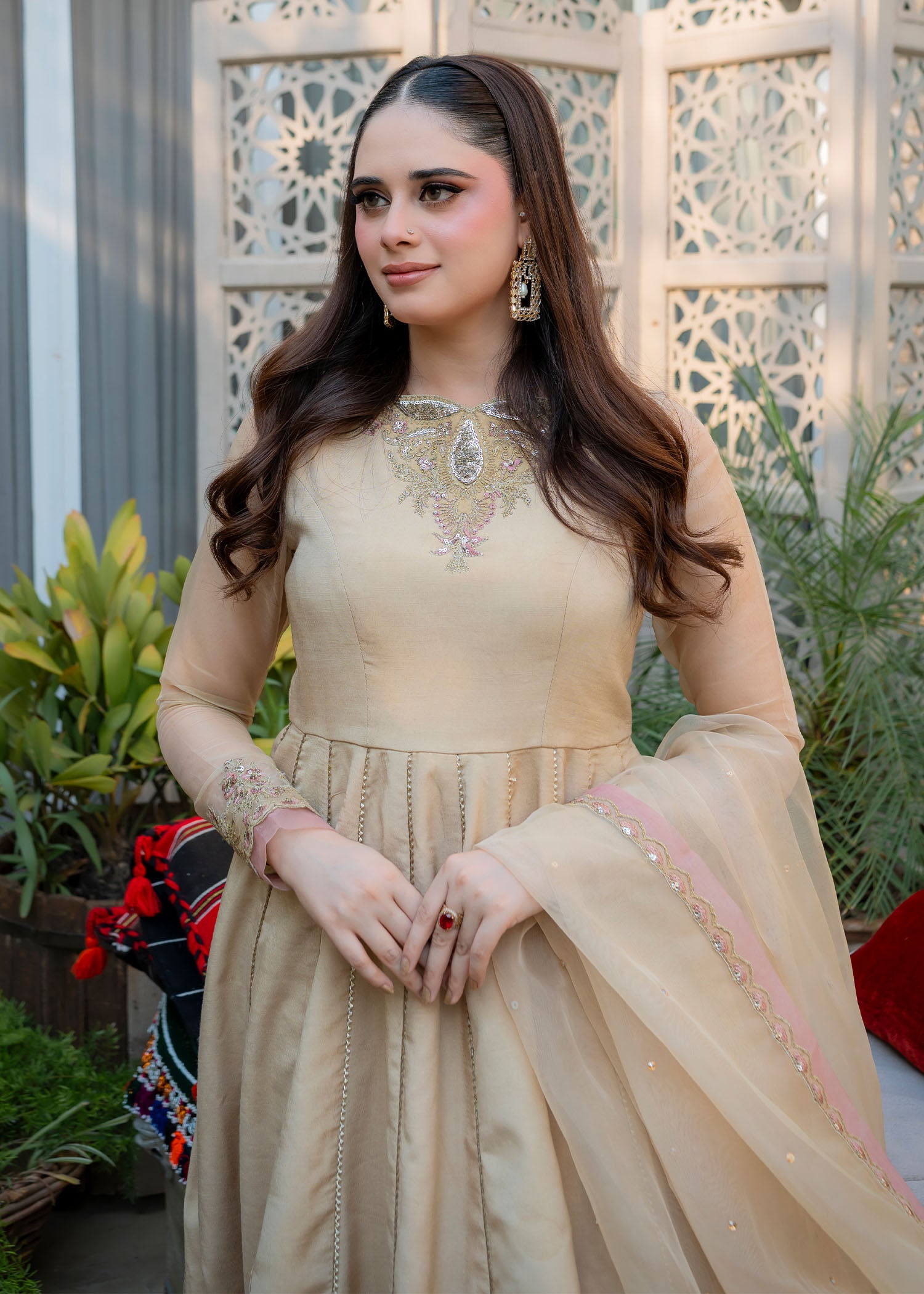 raw silk Pishwas in Beige