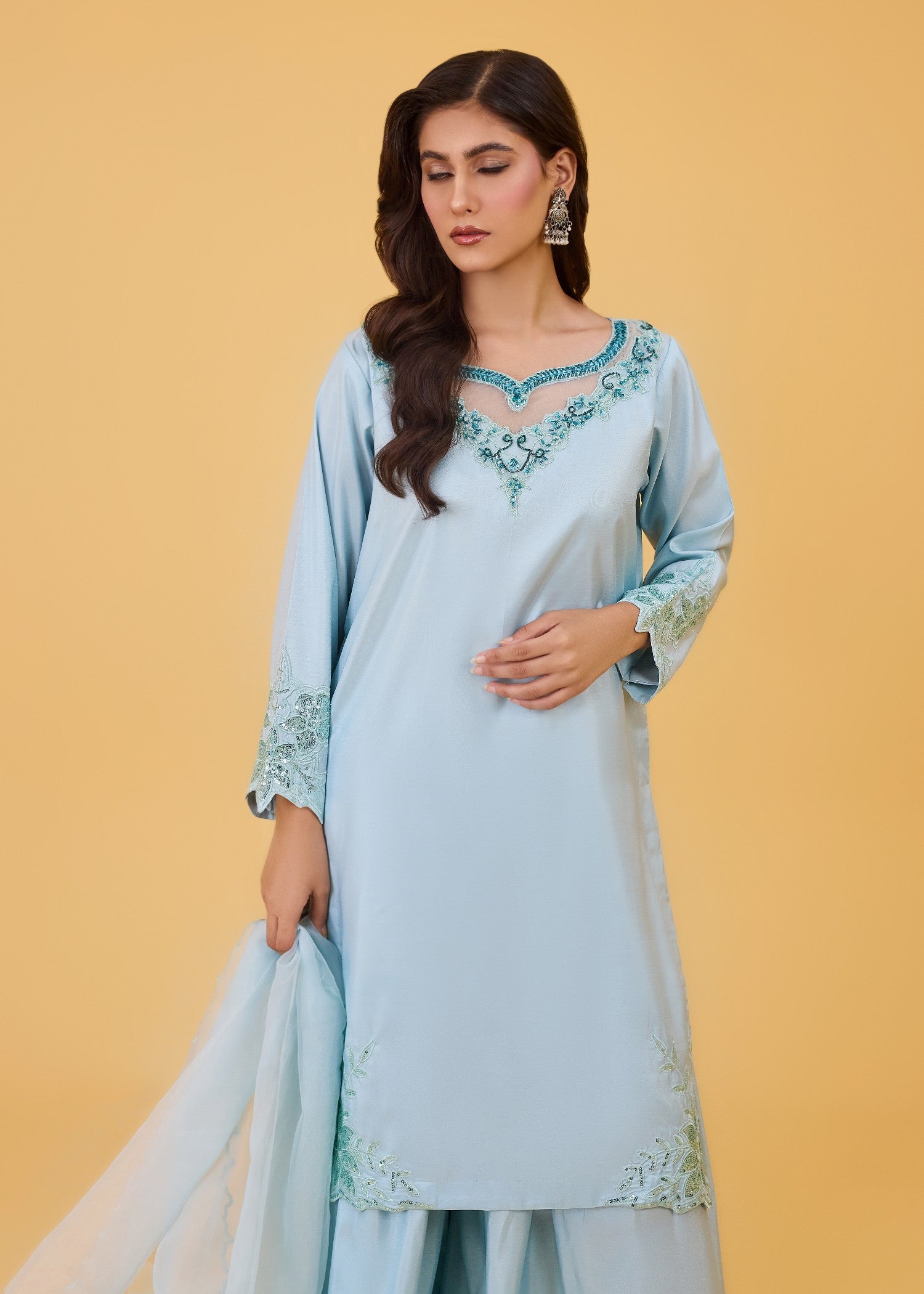 kattan silk Sharara in Powder blue