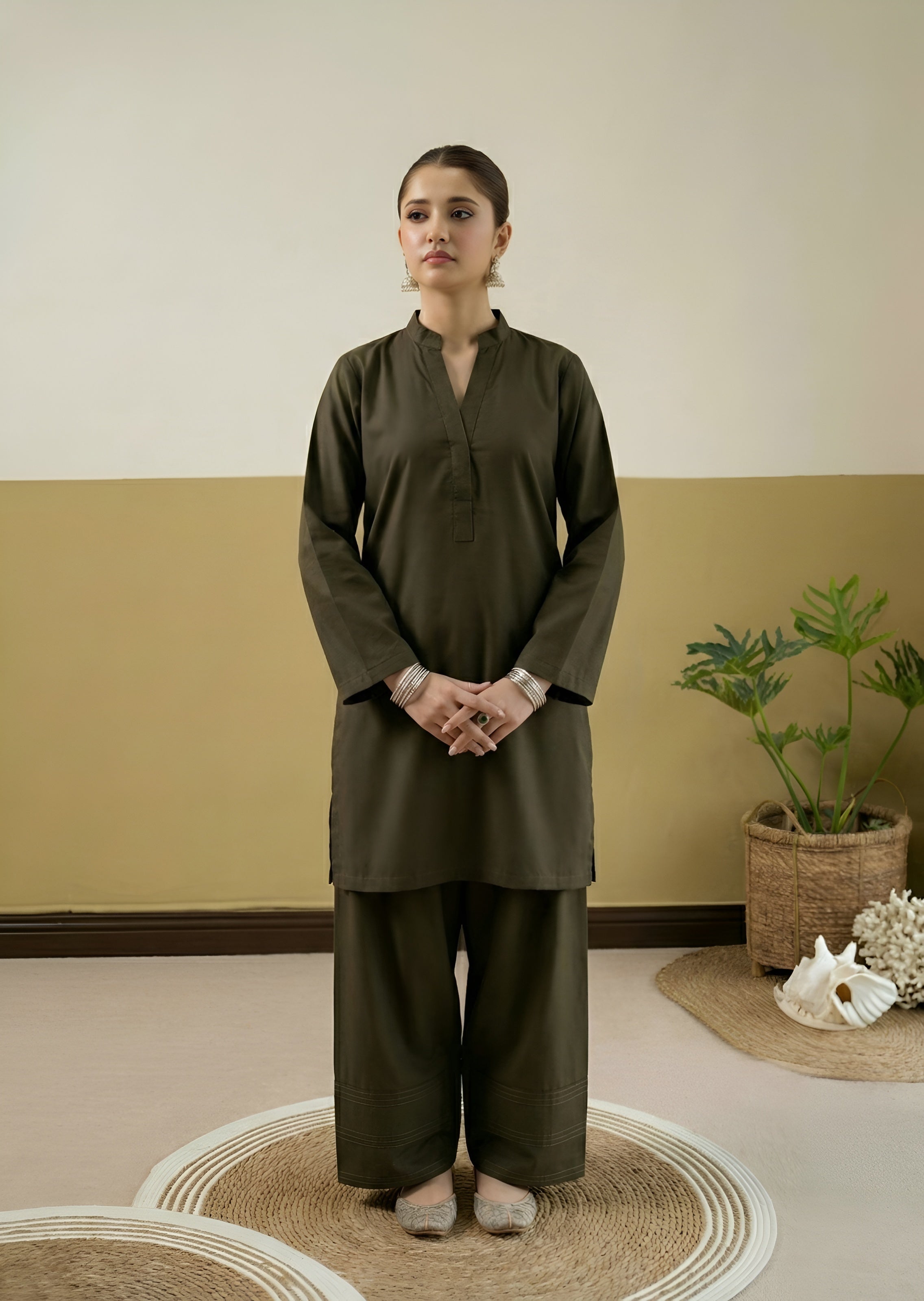 linen Co Ord Sets in Olive green