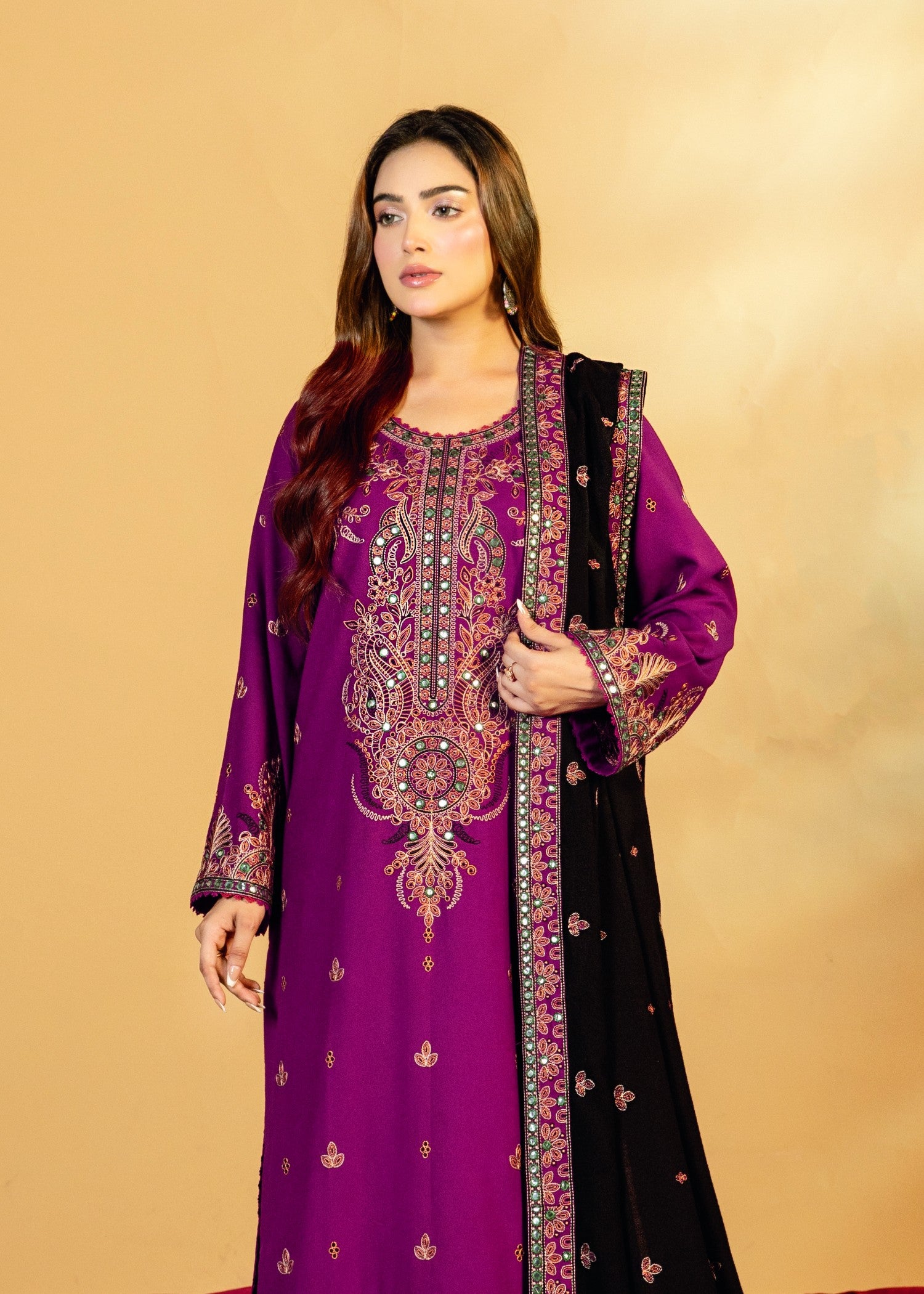 dhanak Kurta Set in Magenta haze