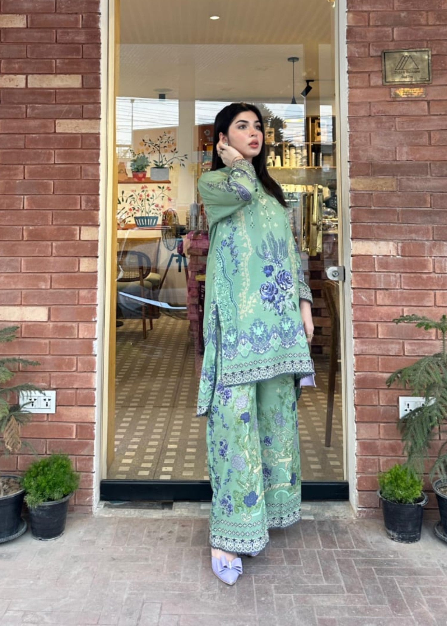 swiss lawn Co ord Sets in Tea green