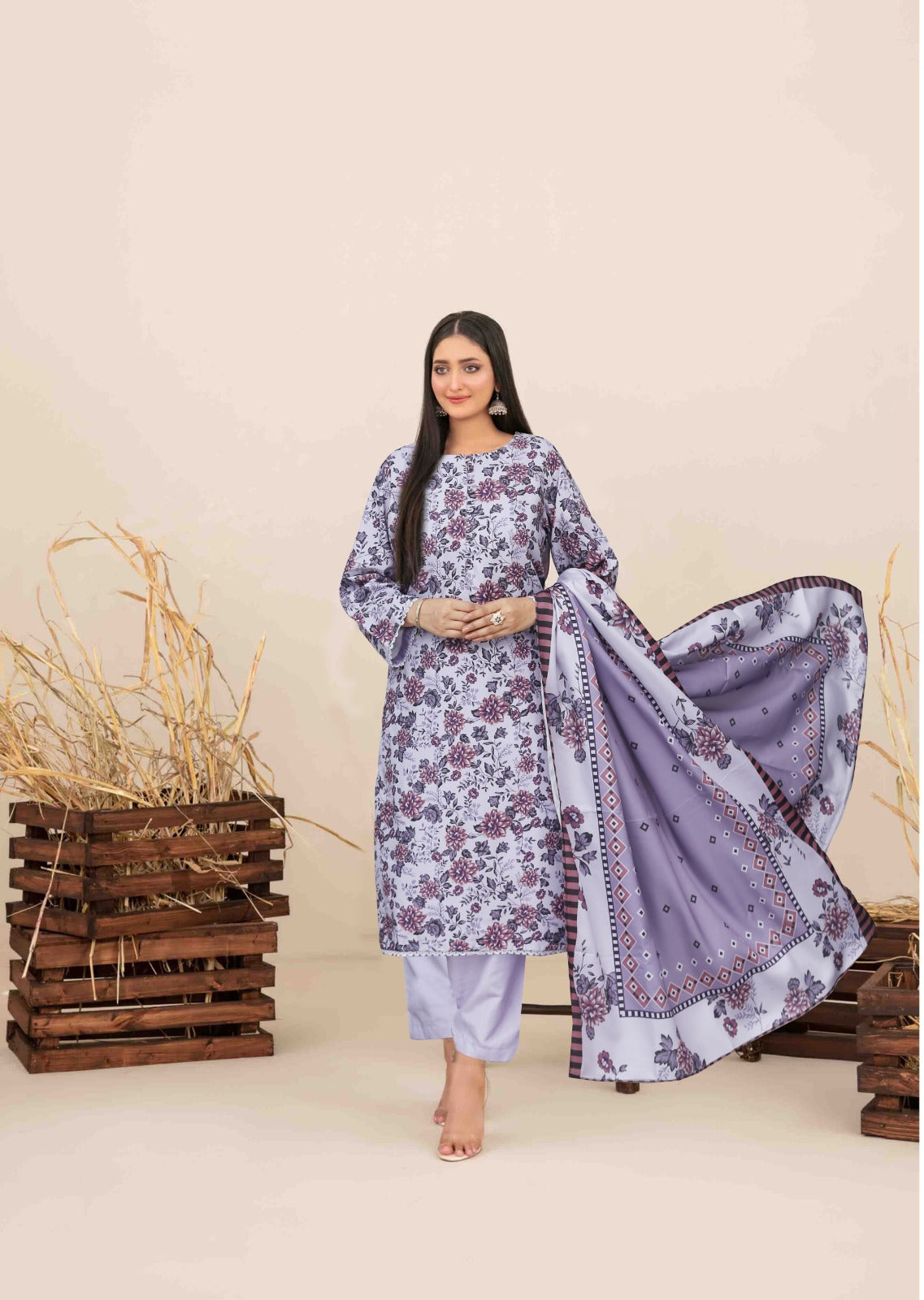 khaddar Kurta Set in Lavender mist