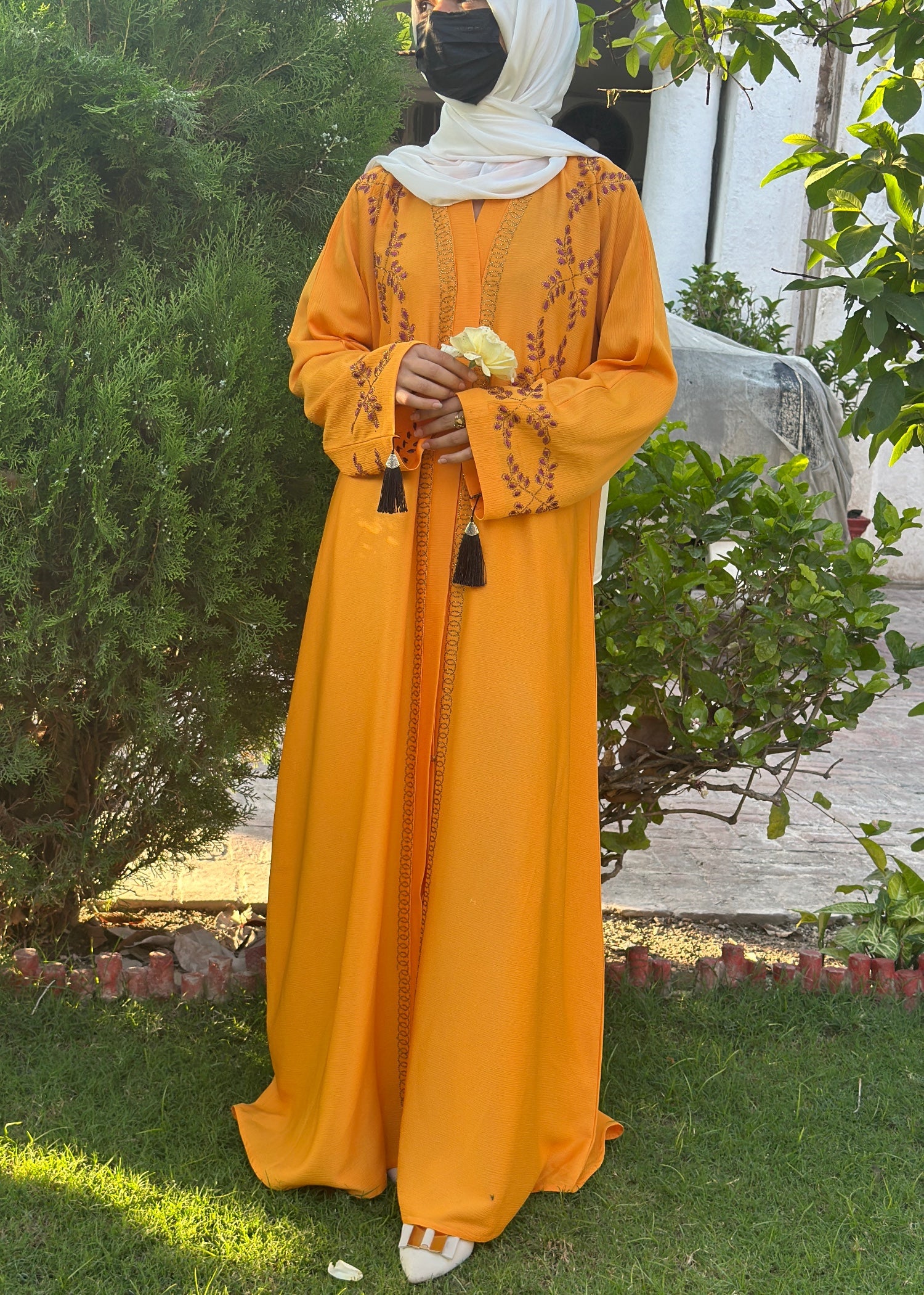 thai silk Abaya in Orange