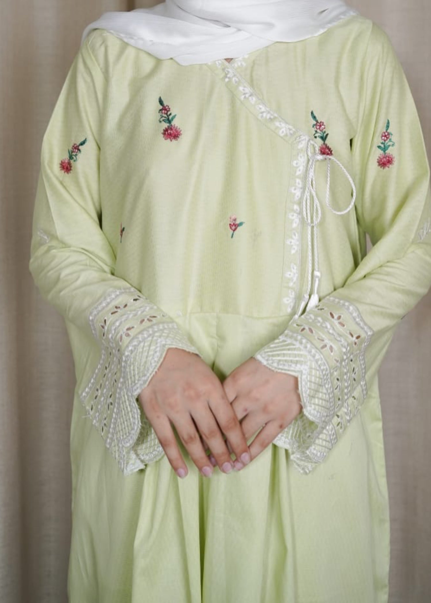 lawn Angrakha in Pistachio green