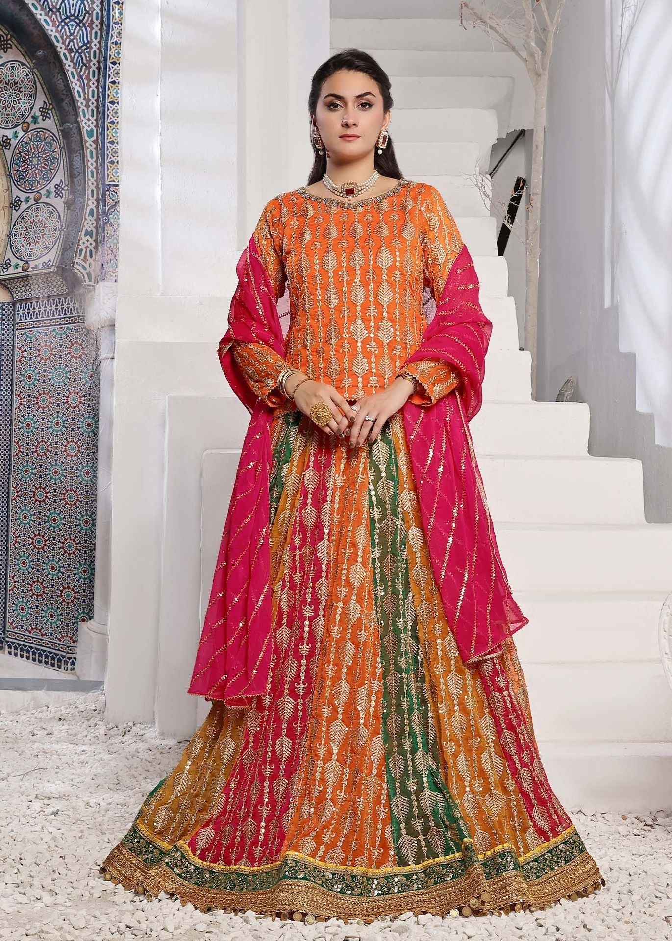 chiffon Lehenga in Orange