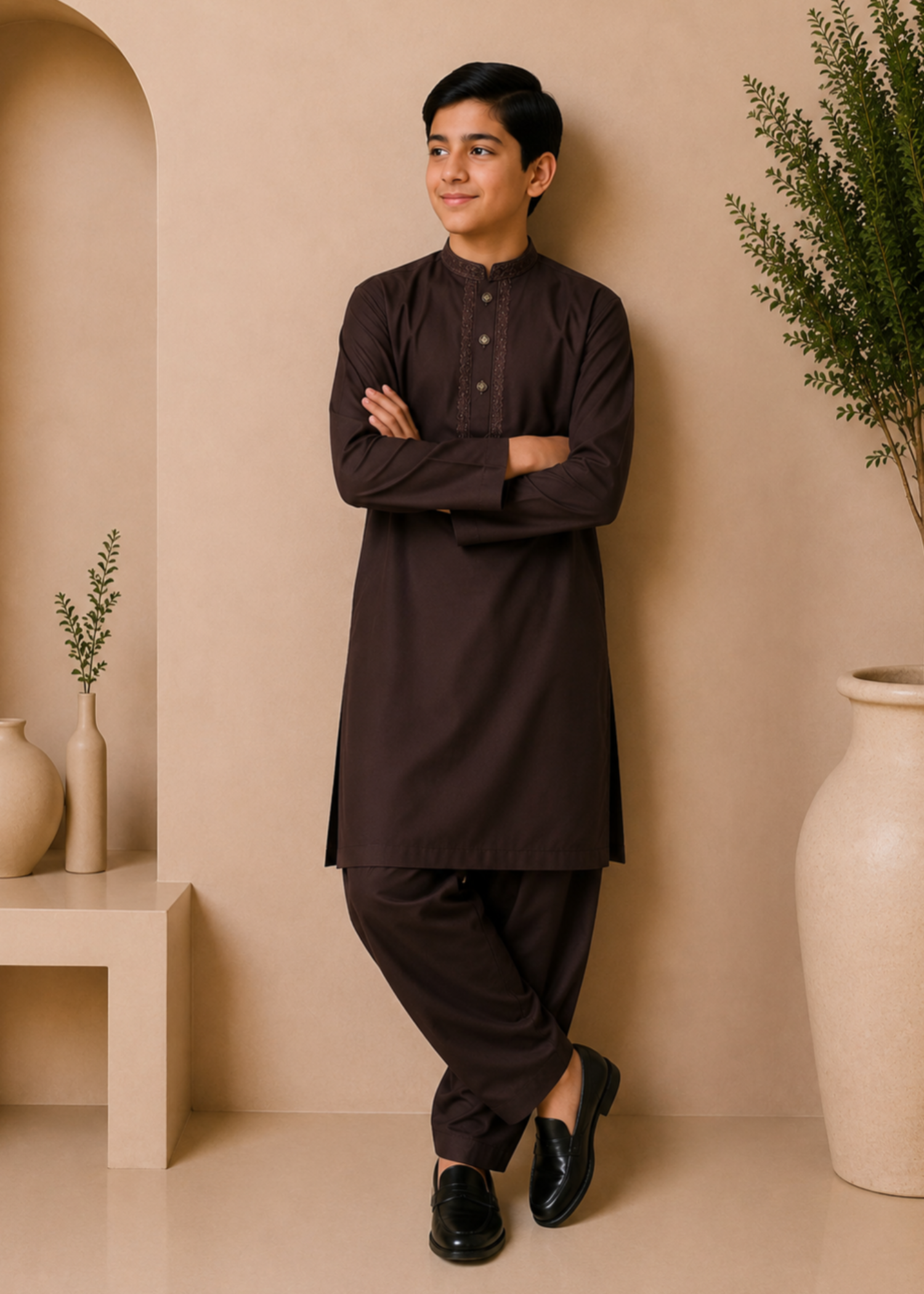 wash & wear Kurta Set in Dark brown