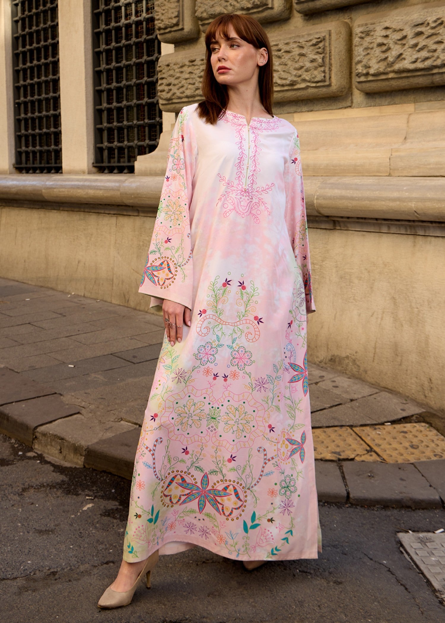 crepe polyester Kaftan in Pink